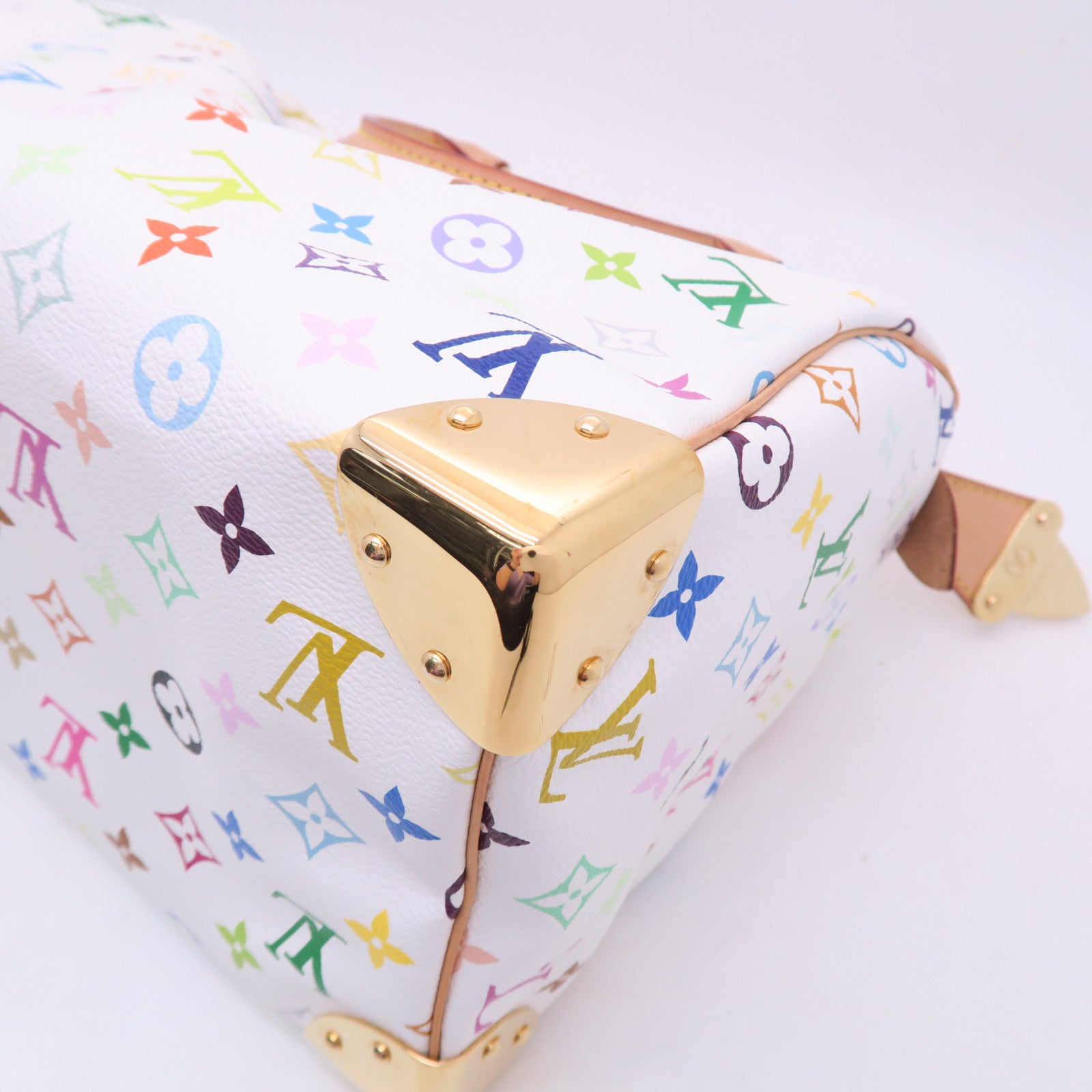 LOUIS VUITTON Monogram Multicolore Speedy 30金扣手挽袋白色