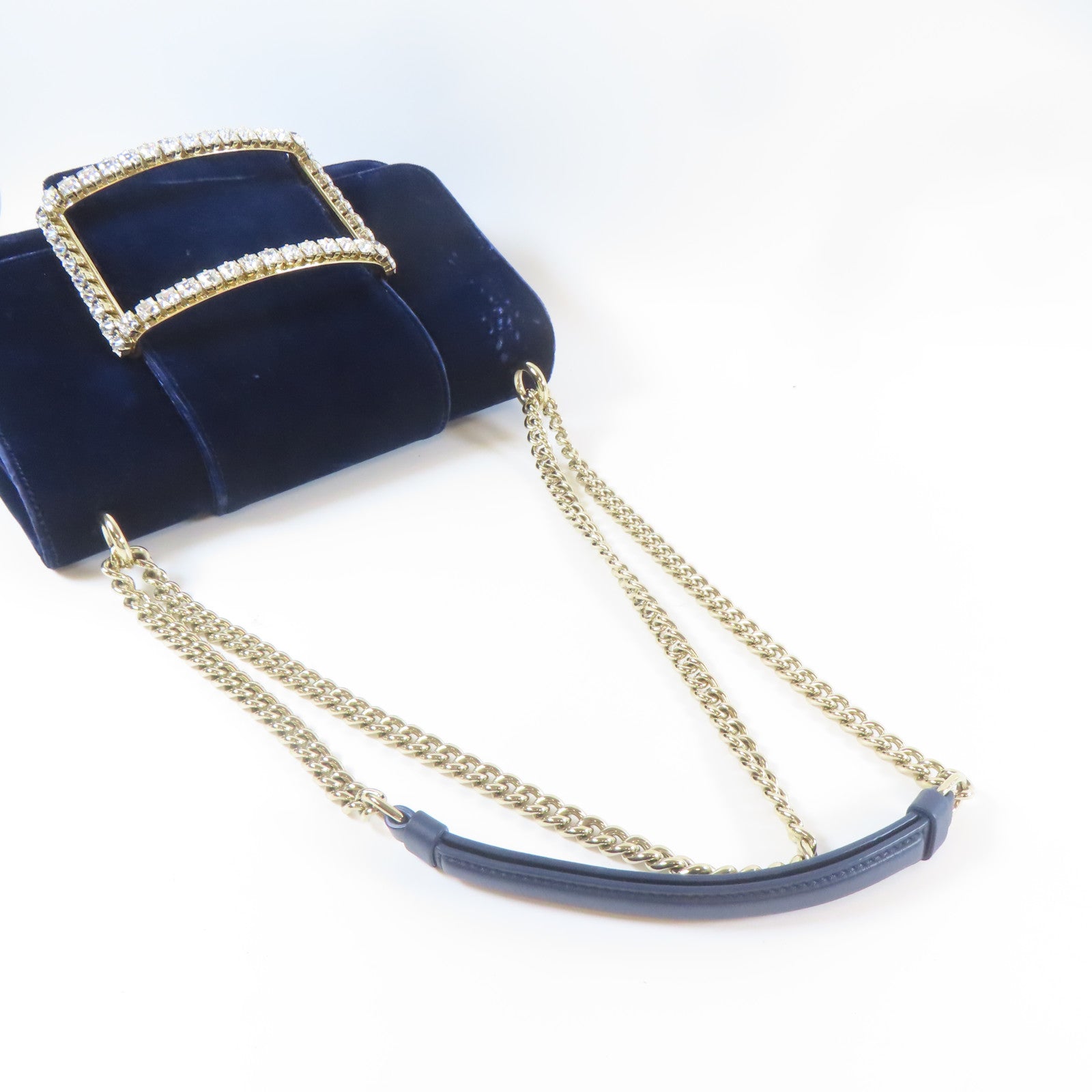 Roger Vivier 天鵝絨Roger Vivier Chain Shoulder銀扣鏈帶肩背袋藍色