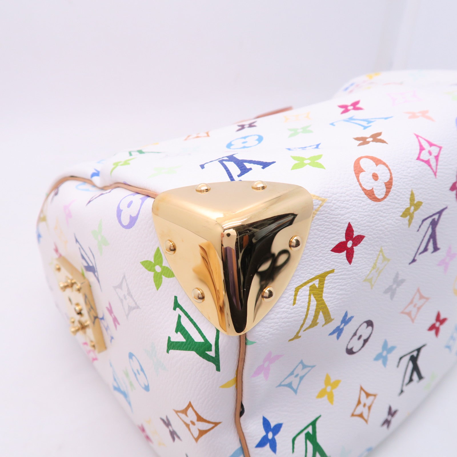 LOUIS VUITTON Monogram Multicolore Speedy 30金扣手挽袋白色