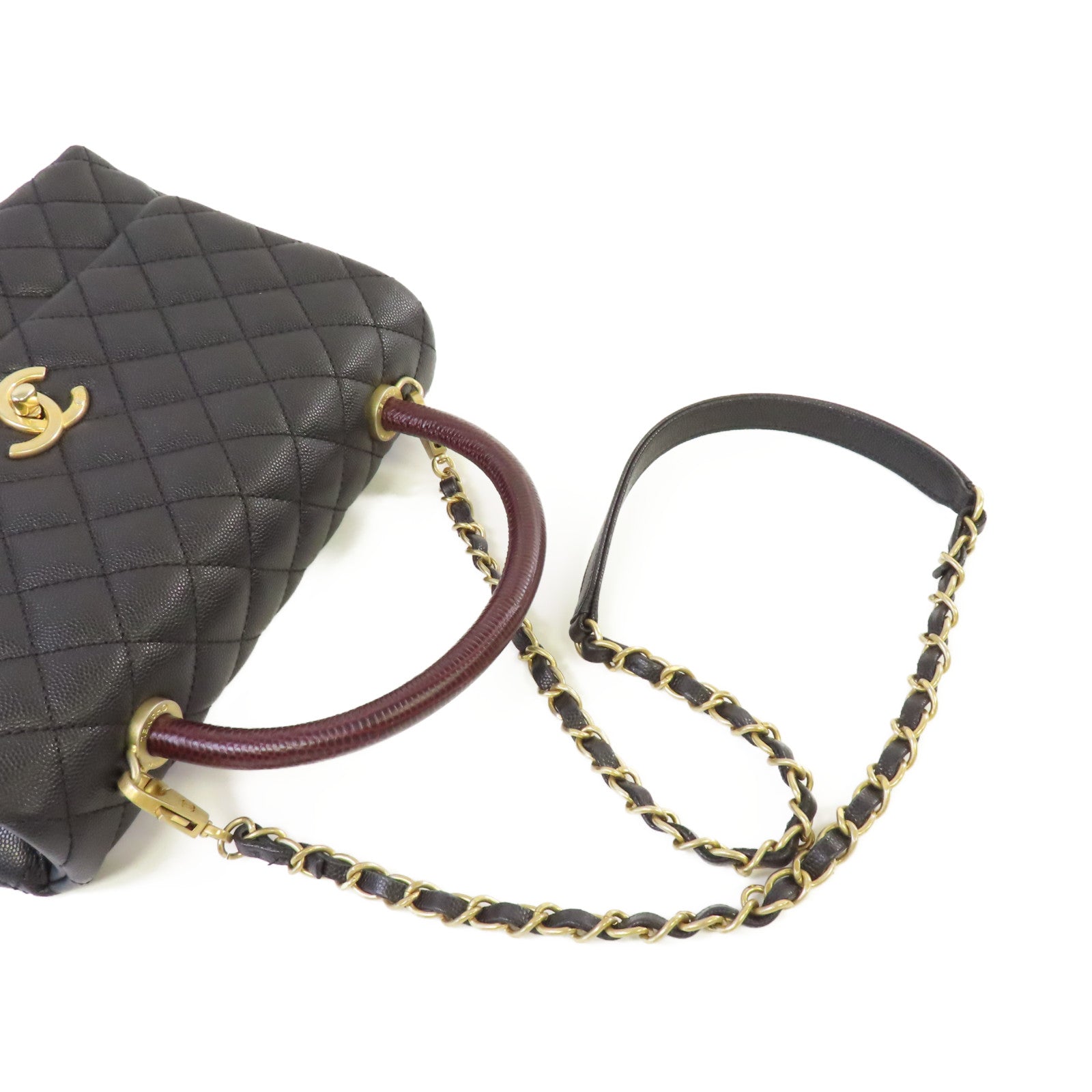 CHANEL Caviar皮革/Lizard皮革2Way Chain Shoulder Bag金扣手挽肩背兩用袋黑色