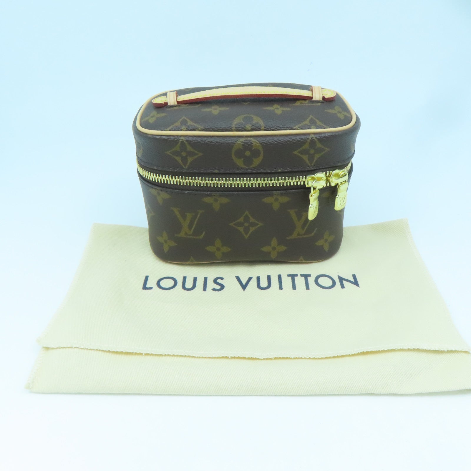 LOUIS VUITTON Monogram Nice Nano gold buckle handle bag brown