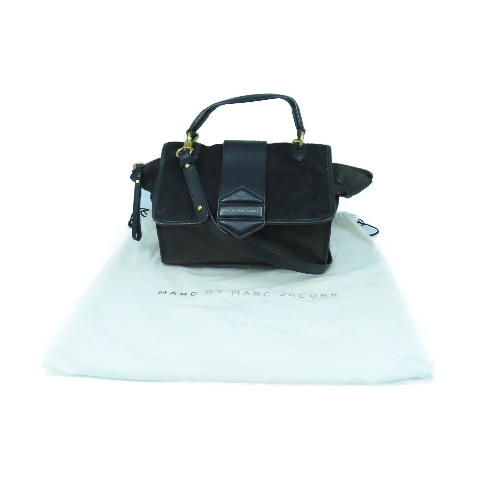 MARC BY MARC JACOBS 牛皮皮革2 Way Shoulder金扣手挽肩背兩用袋黑色