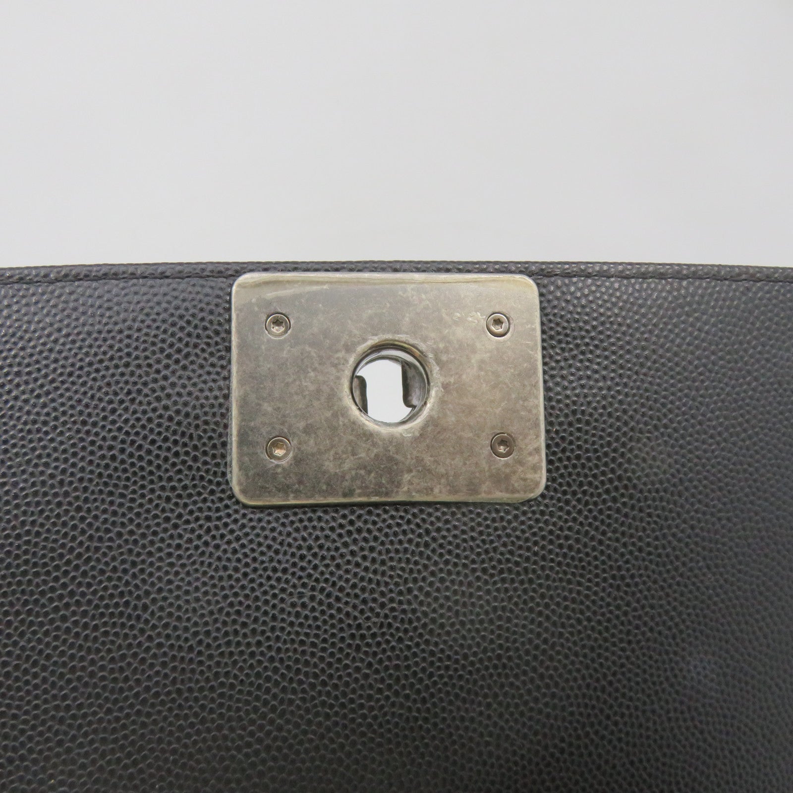 CHANEL Diamond Caviar Leather Boyo Chanel Silver Buckle Chain Shoulder Bag Black