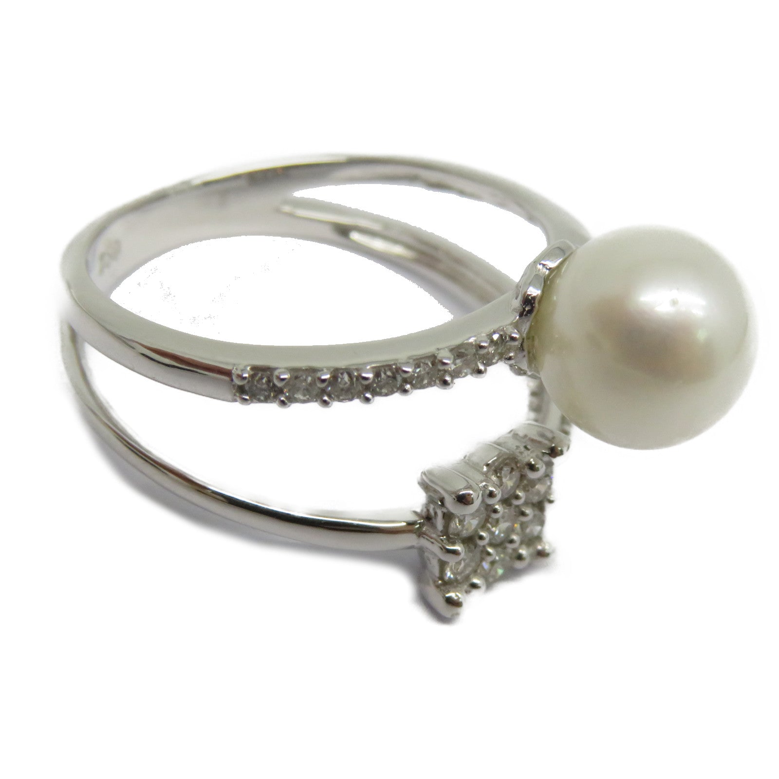 JEWELRY 【激減優惠】18K白金Pearl Ring 2.917ct珍珠/0.28ct鑽石戒指US#6