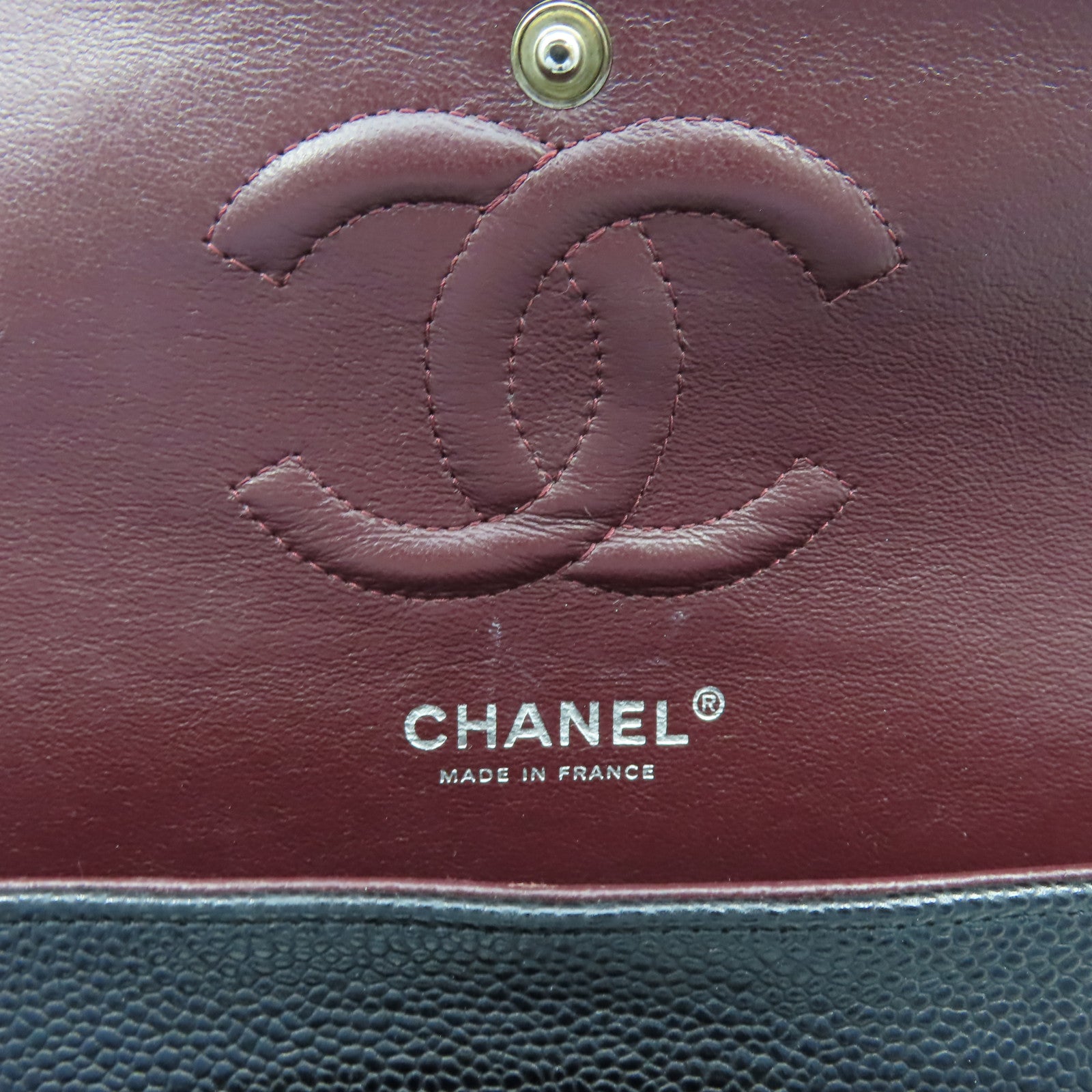CHANEL 菱格Caviar皮革Classic 25銀扣鏈帶肩背袋黑色
