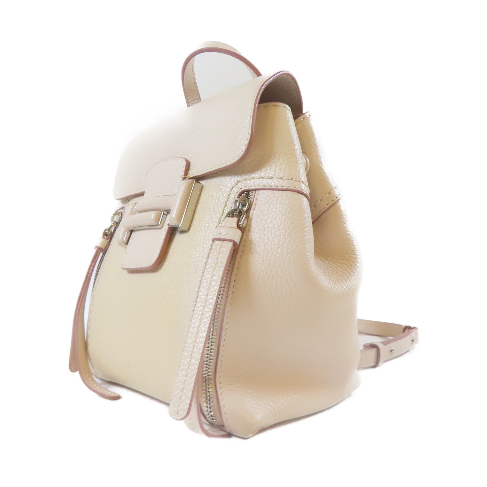 TOD’S 牛皮皮革Backpack銀扣背包米色
