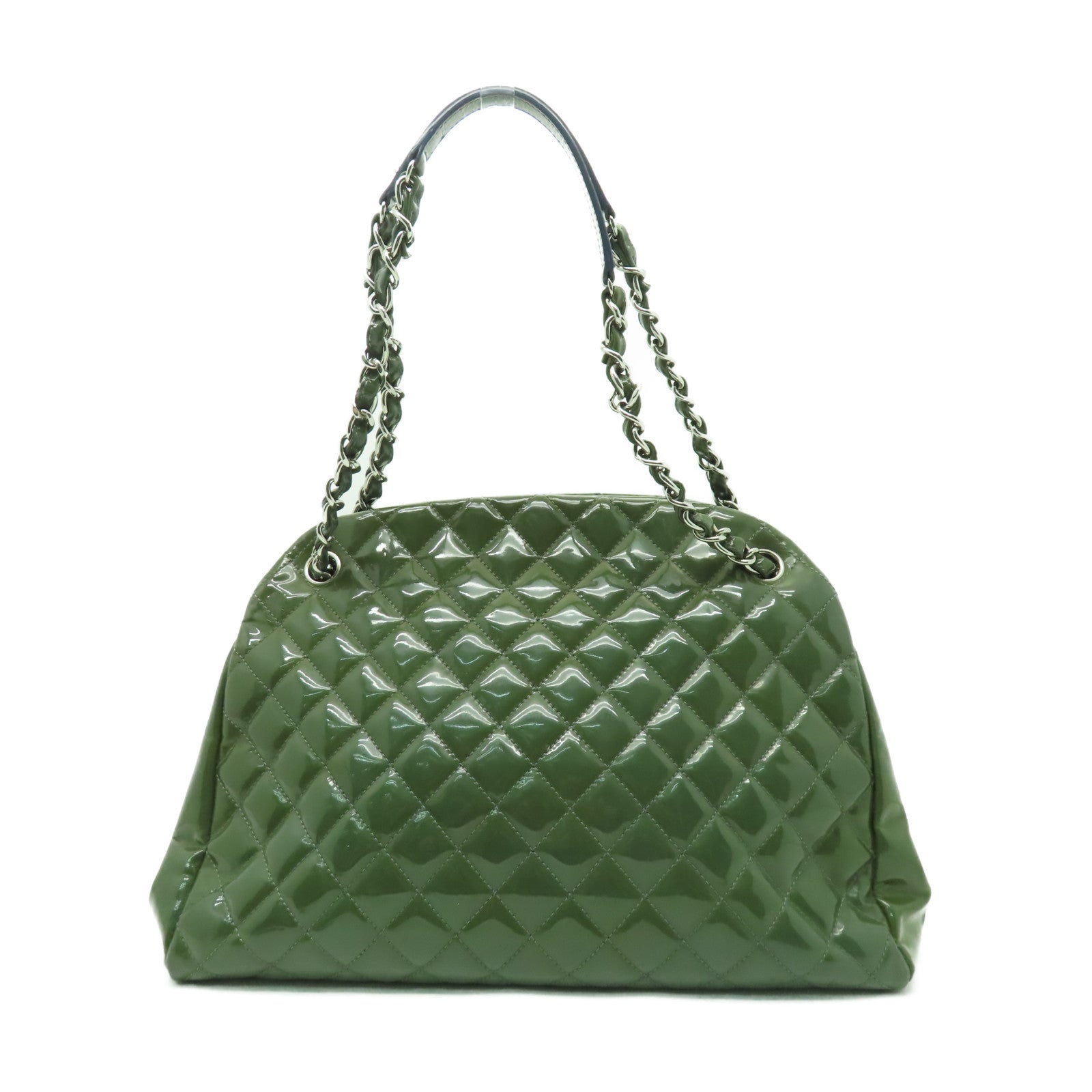 CHANEL 菱格漆皮皮革Chain Shoulder銀扣鏈帶肩背袋綠色