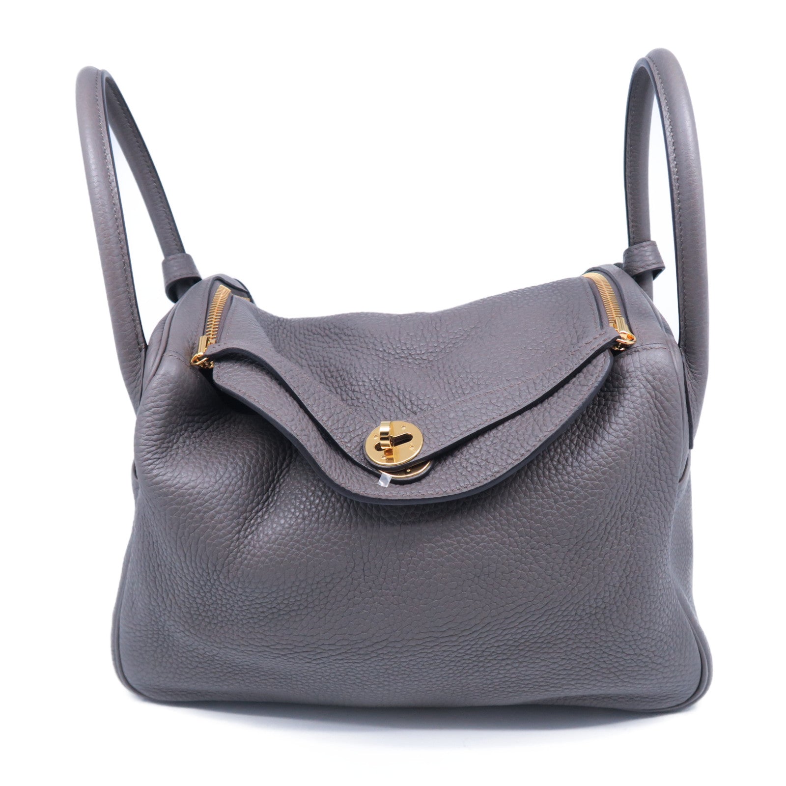 HERMES Taurillon Clemence皮革Lindy 30金扣手挽肩背兩用袋錫器灰色