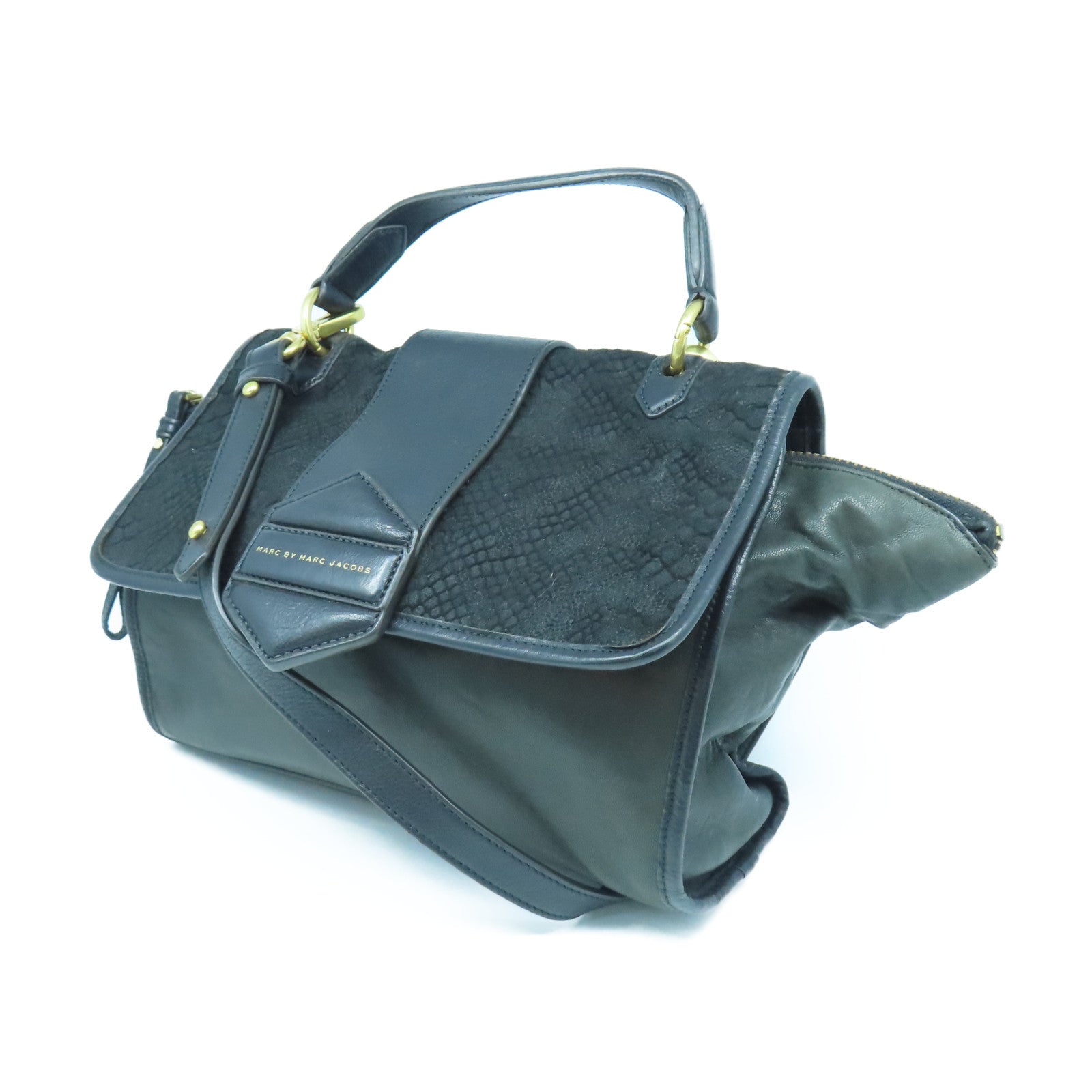 MARC BY MARC JACOBS 牛皮皮革2 Way Shoulder金扣手挽肩背兩用袋黑色
