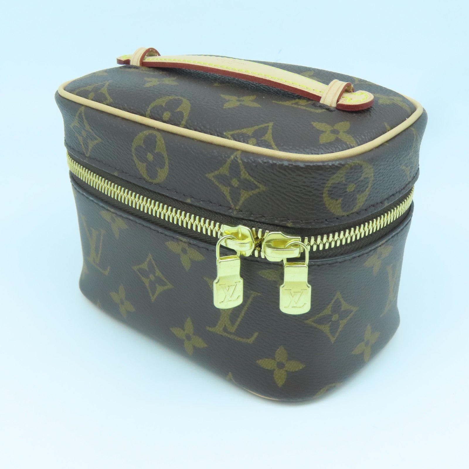 LOUIS VUITTON Monogram Nice Nano gold buckle handle bag brown