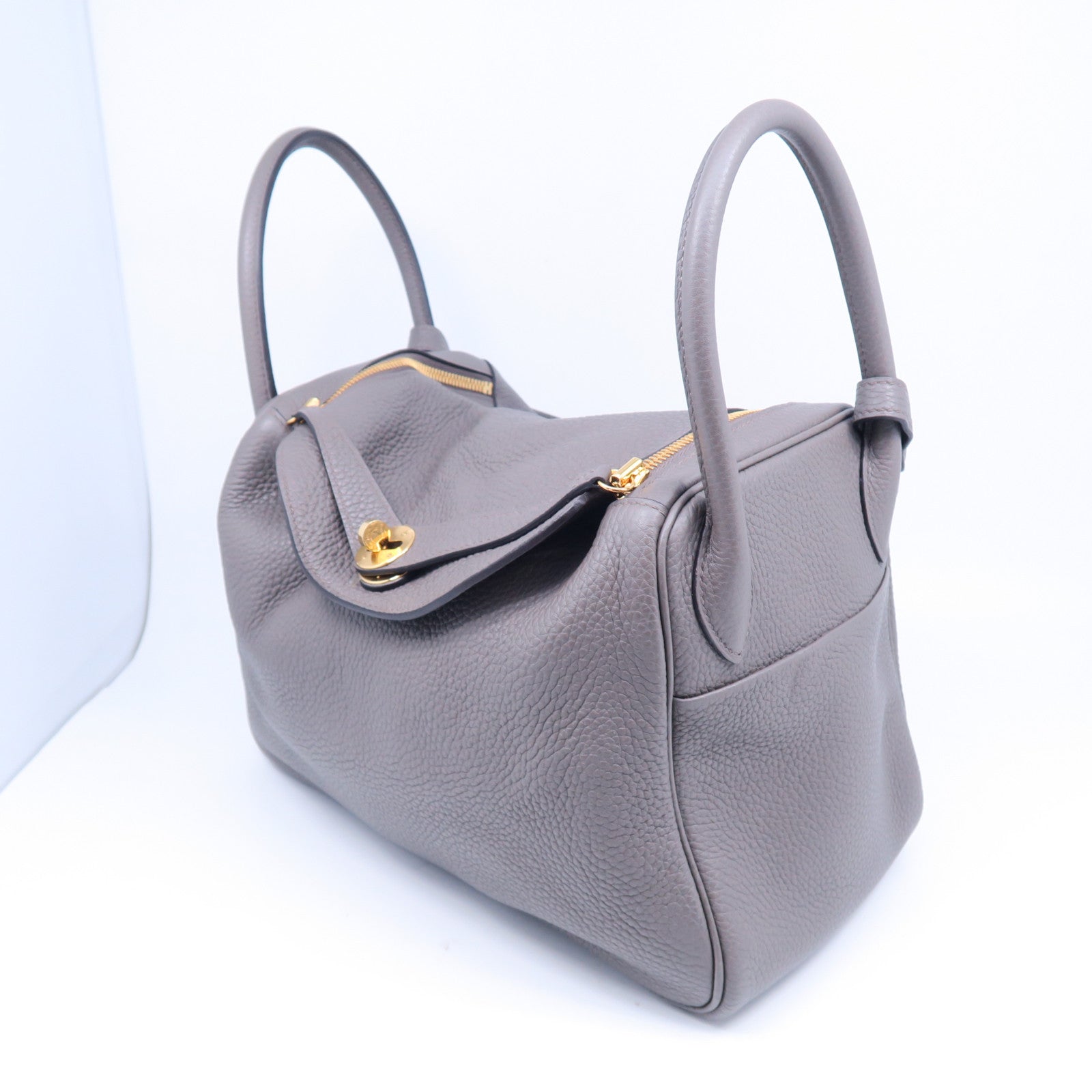 HERMES Taurillon Clemence皮革Lindy 30金扣手挽肩背兩用袋錫器灰色