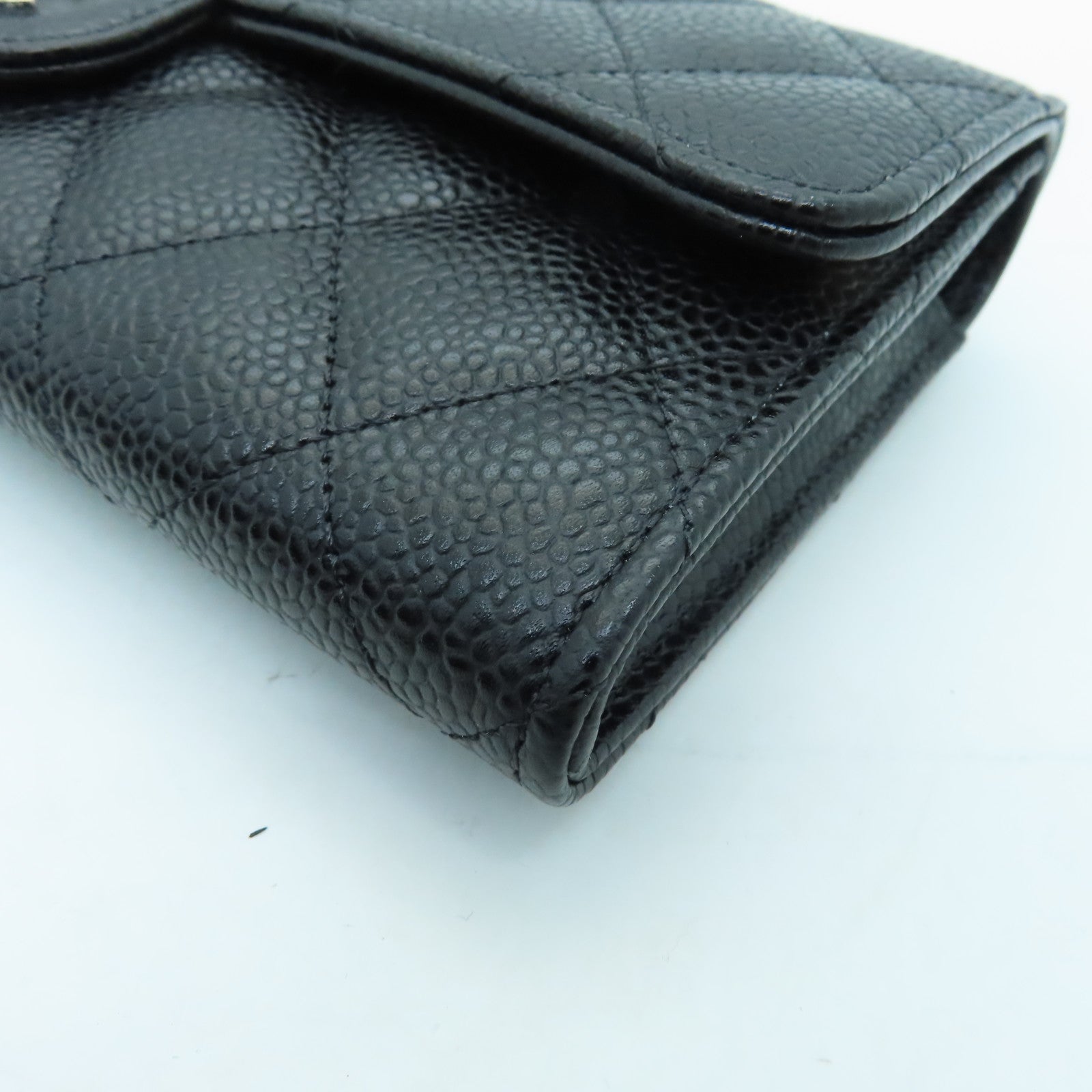 CHANEL Caviar Leather Classic Long Wallet Silver Buckle Long Wallet Black