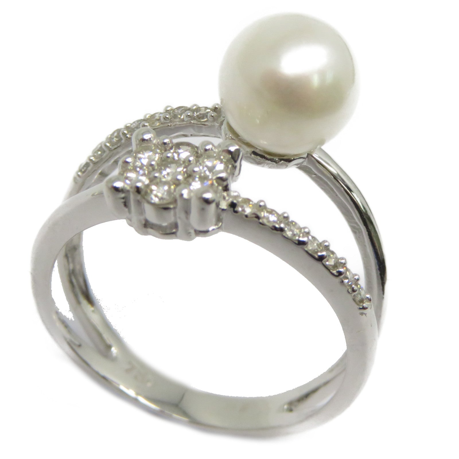 JEWELRY 【激減優惠】18K白金Pearl Ring 2.917ct珍珠/0.28ct鑽石戒指US#6