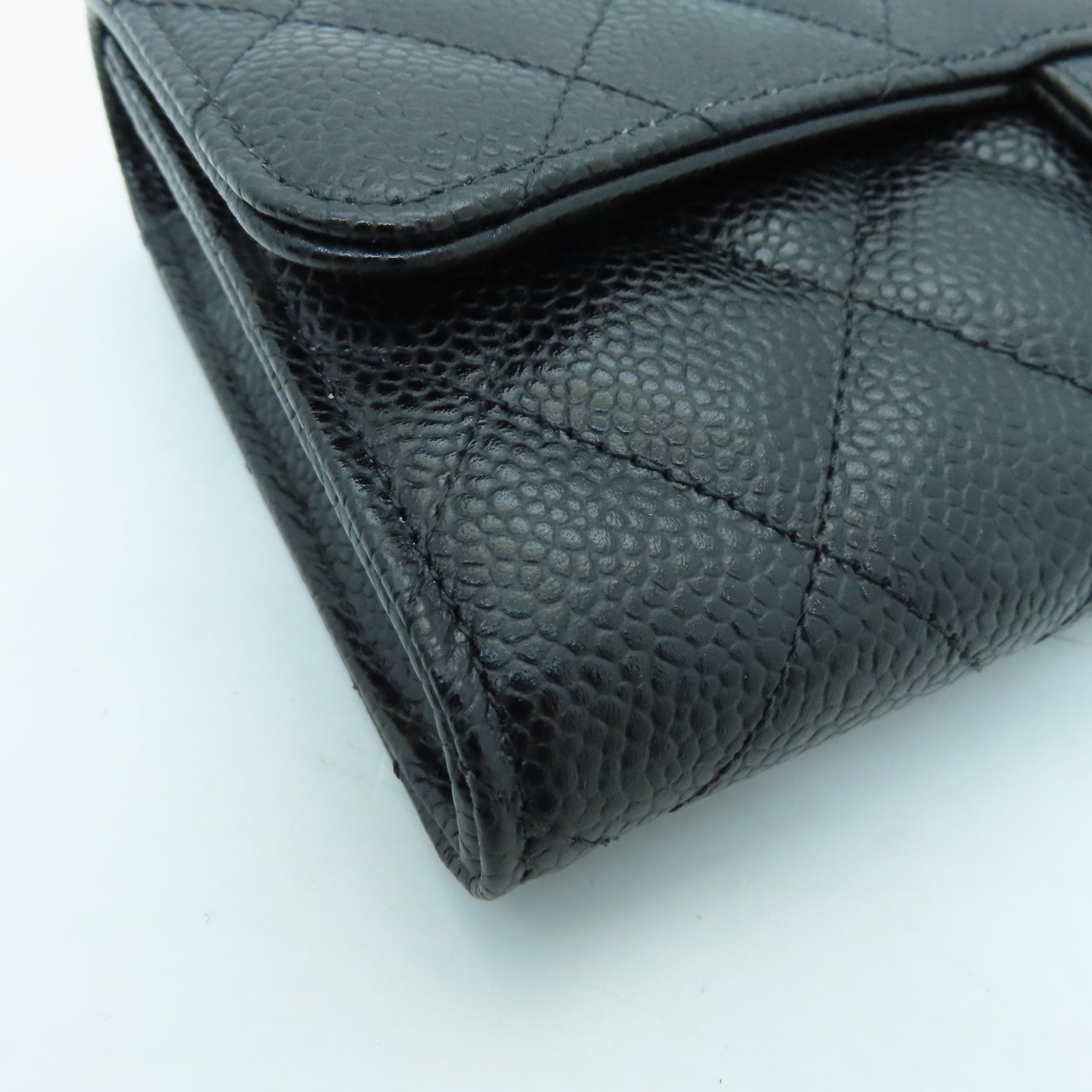 CHANEL Caviar Leather Classic Long Wallet Silver Buckle Long Wallet Black