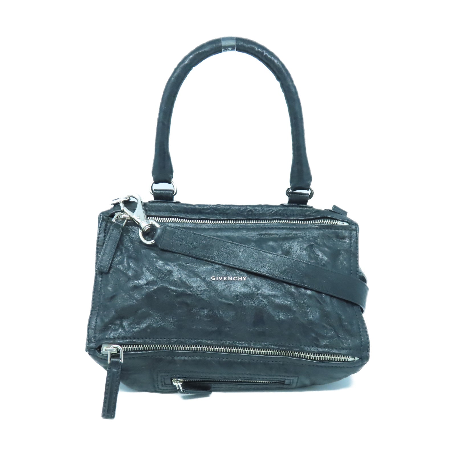 GIVENCHY 牛皮皮革Pandora Medium銀扣手挽肩背兩用袋黑色