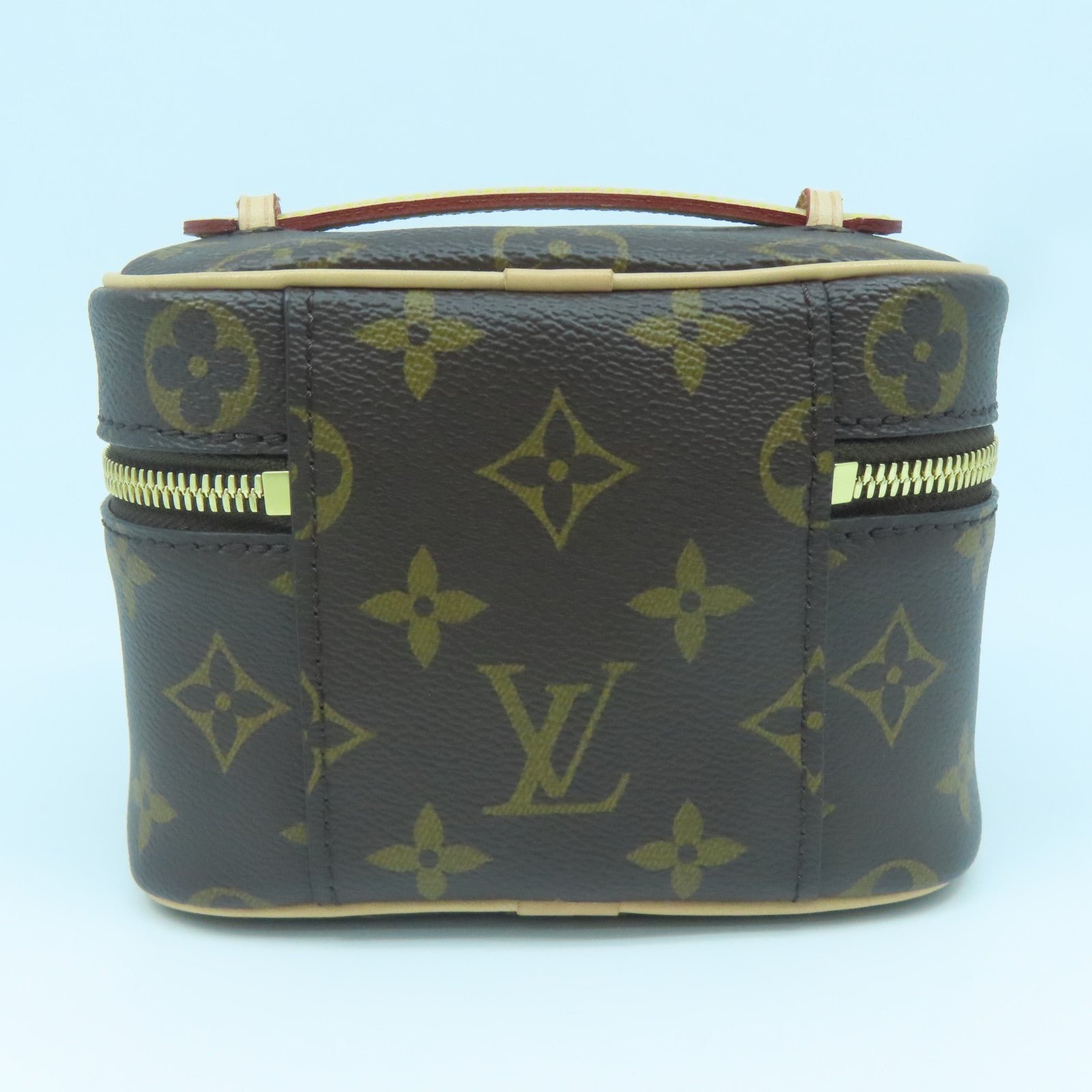 LOUIS VUITTON Monogram Nice Nano gold buckle handle bag brown
