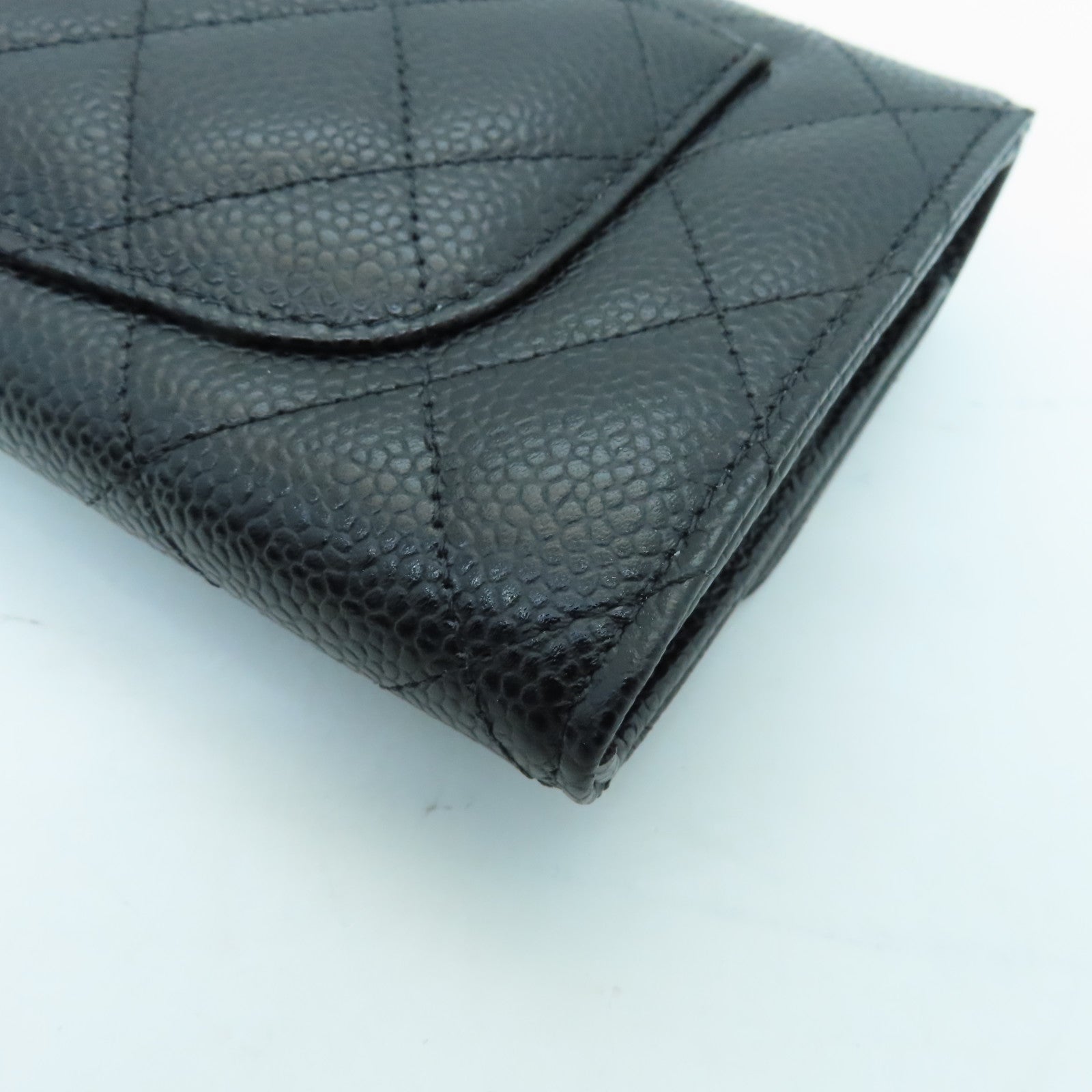CHANEL Caviar Leather Classic Long Wallet Silver Buckle Long Wallet Black