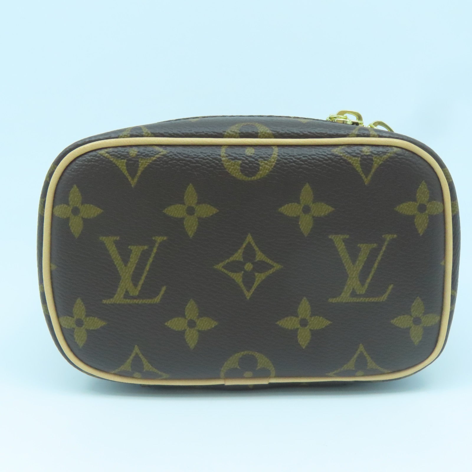 LOUIS VUITTON Monogram Nice Nano gold buckle handle bag brown