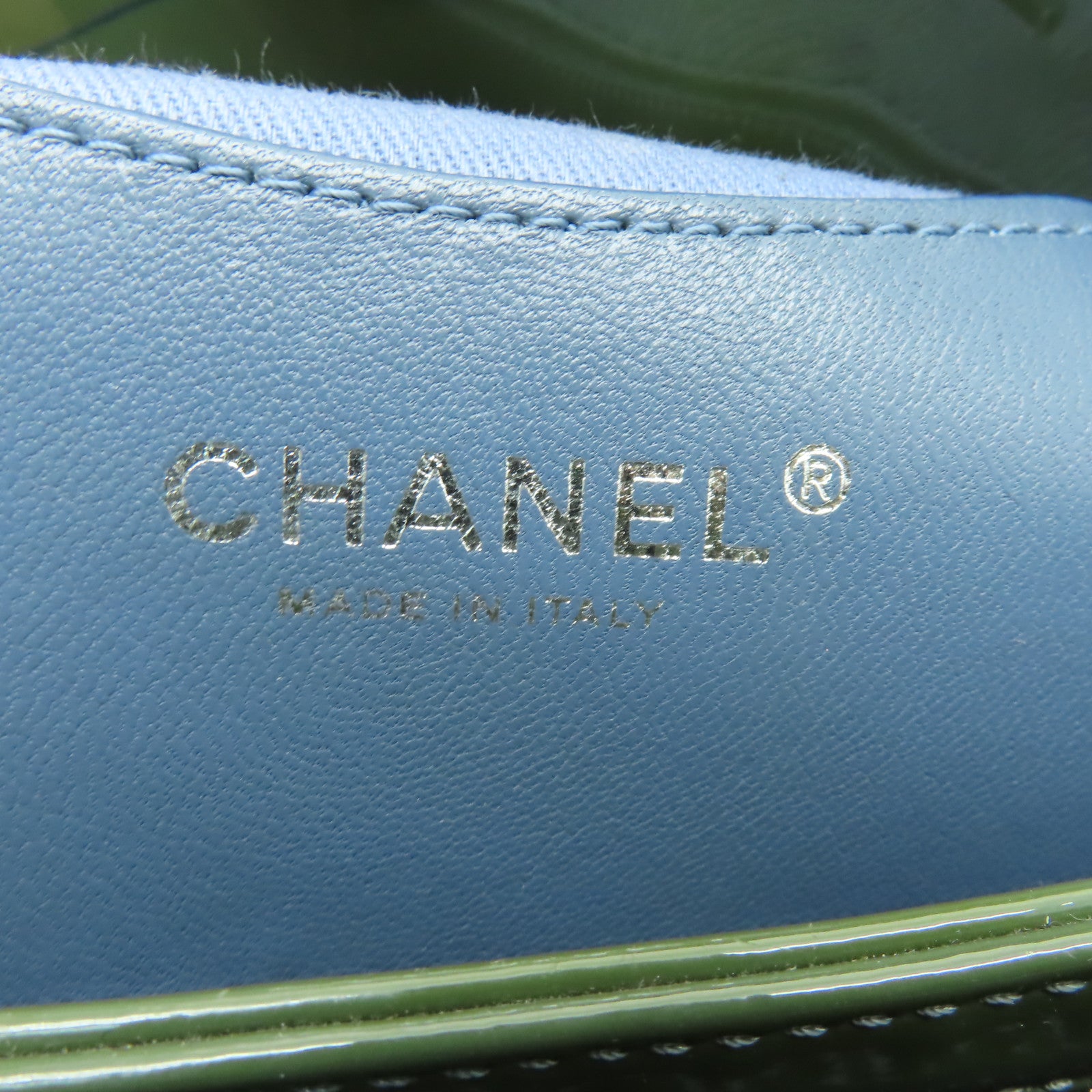 CHANEL 菱格漆皮皮革Chain Shoulder銀扣鏈帶肩背袋綠色