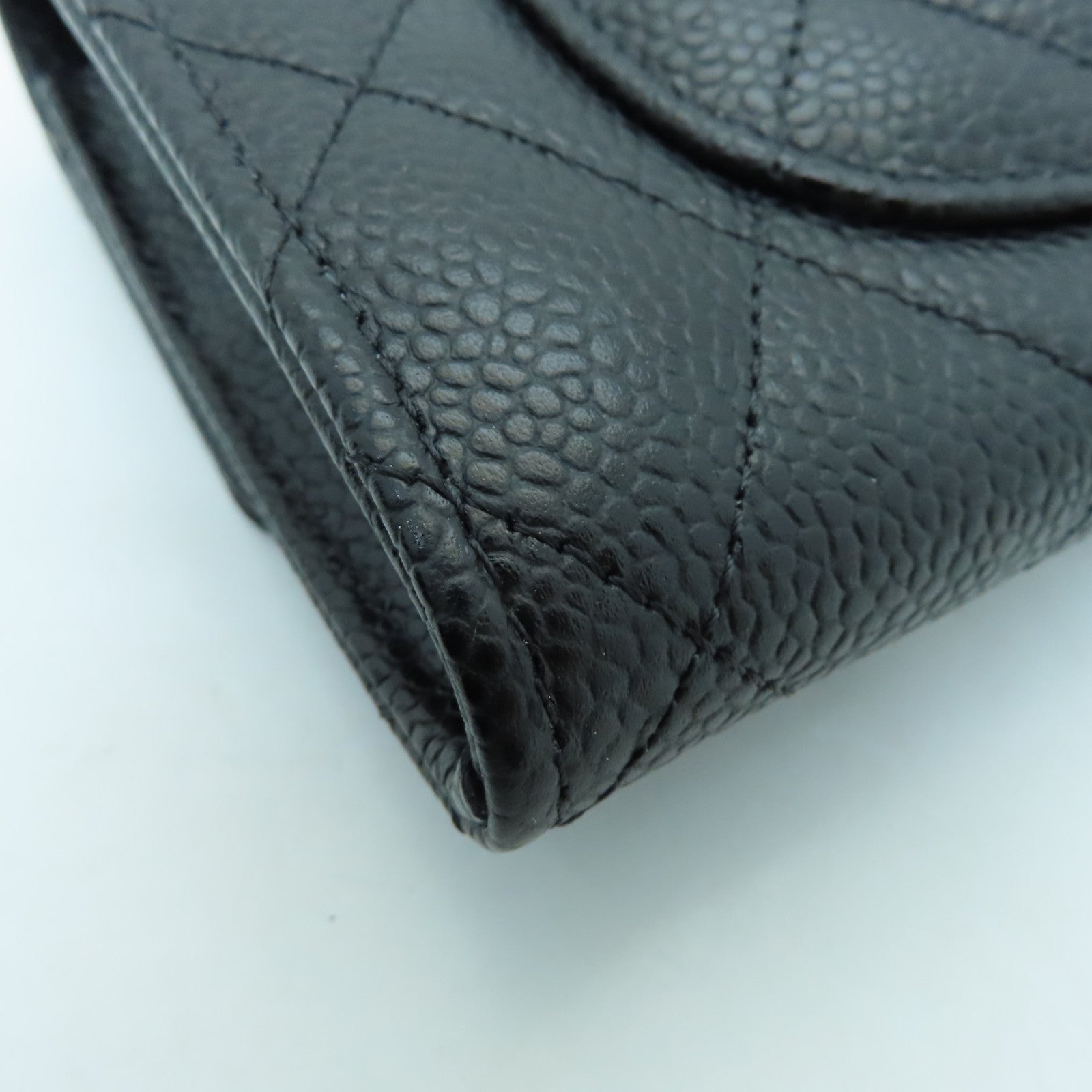 CHANEL Caviar Leather Classic Long Wallet Silver Buckle Long Wallet Black