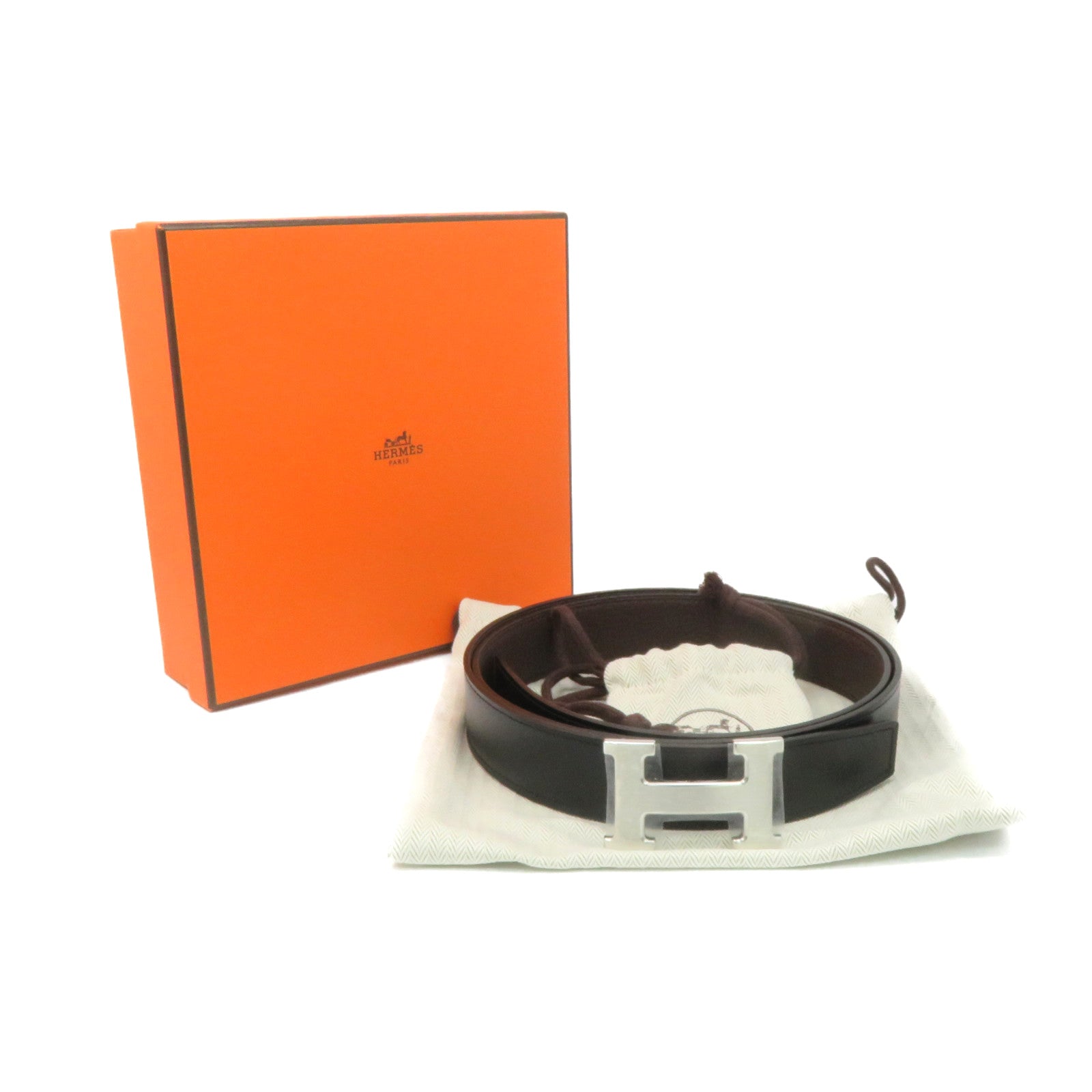 HERMES Swift皮革H Belt皮带黑色/啡色