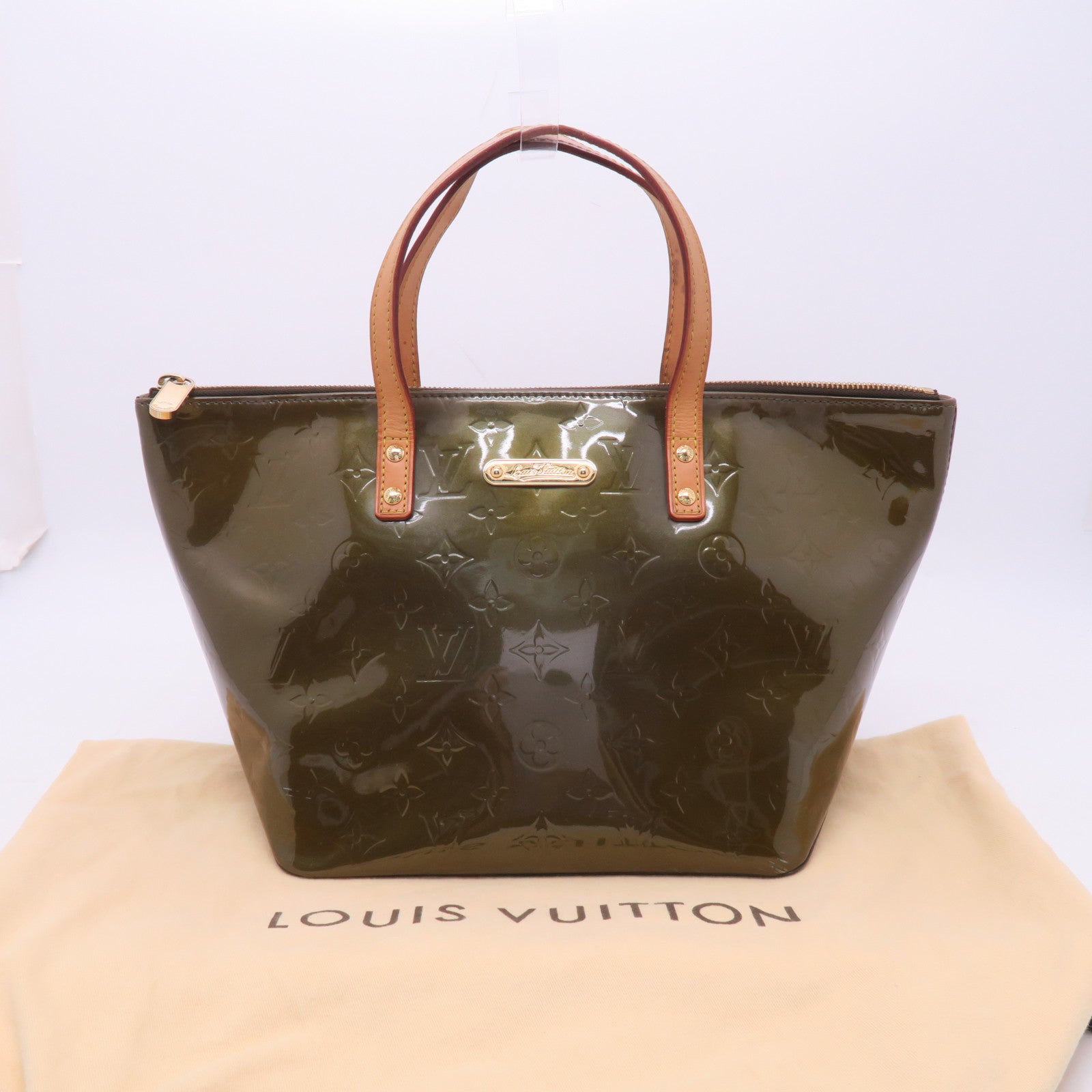 LOUIS VUITTON Vernis Bellevue PM金扣手挽袋綠色