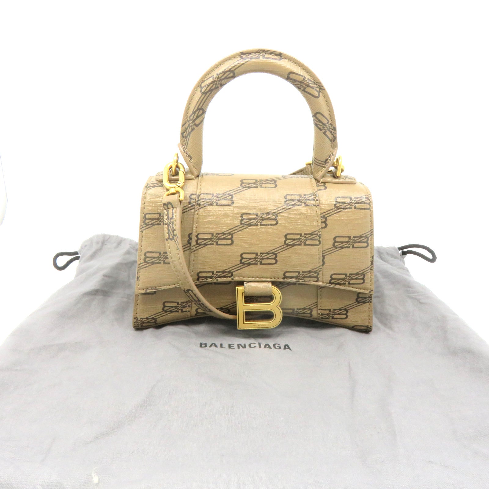 BALENCIAGA Cowhide Leather Hourglass Small 2Way Shoulder Bag Handle Shoulder Bag Brown