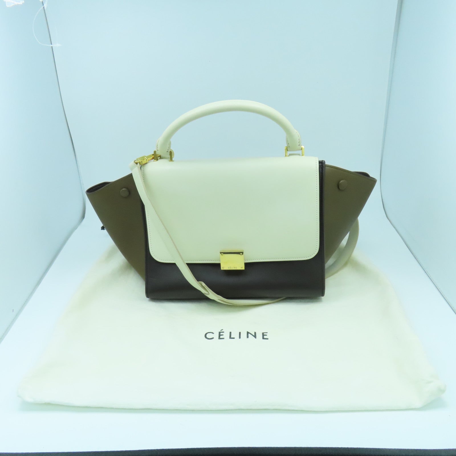 CELINE 【激減優惠】牛皮皮革Trapeze金扣手挽肩背兩用袋棕色/白色/黑色