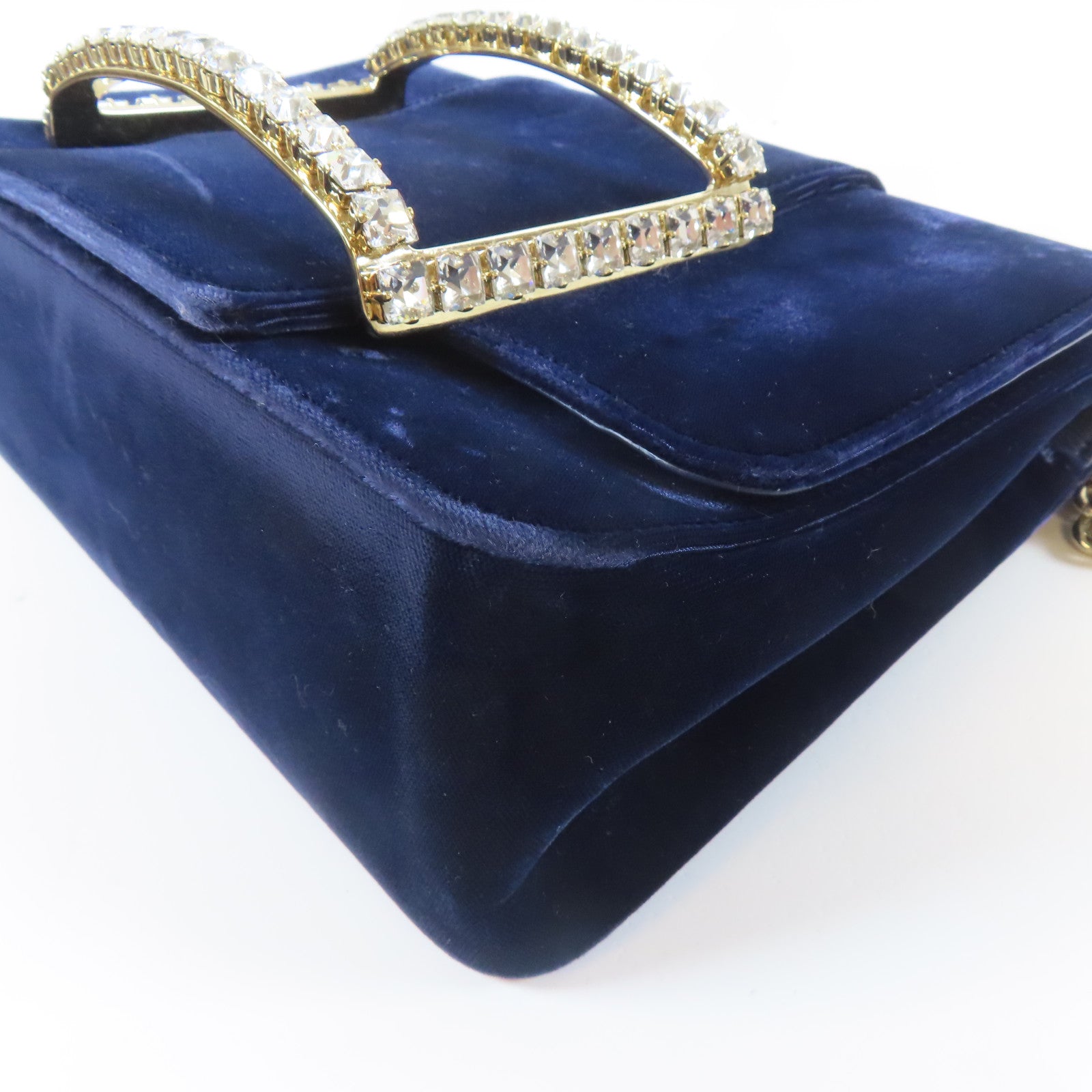 Roger Vivier 天鵝絨Roger Vivier Chain Shoulder銀扣鏈帶肩背袋藍色