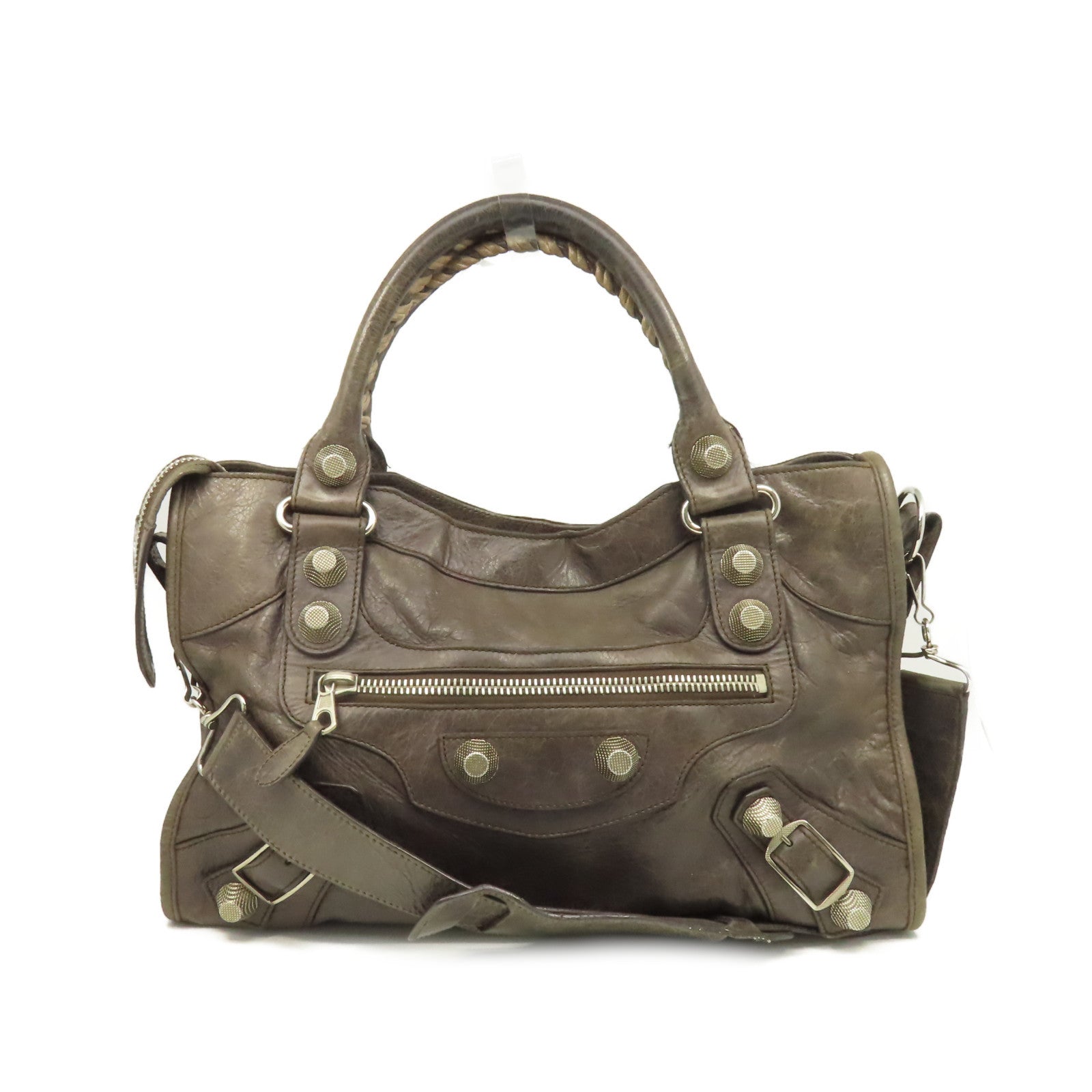 BALENCIAGA 羊皮皮革Giant City手挽肩背兩用袋碳灰色