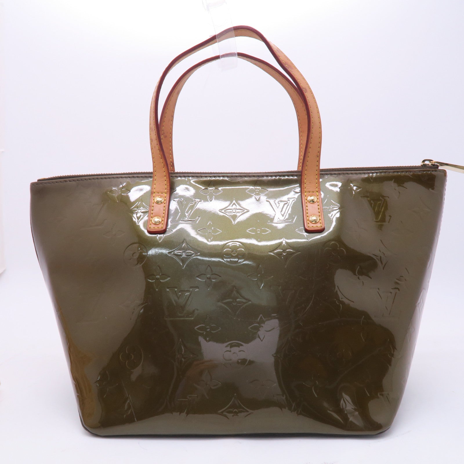 LOUIS VUITTON Vernis Bellevue PM金扣手挽袋綠色