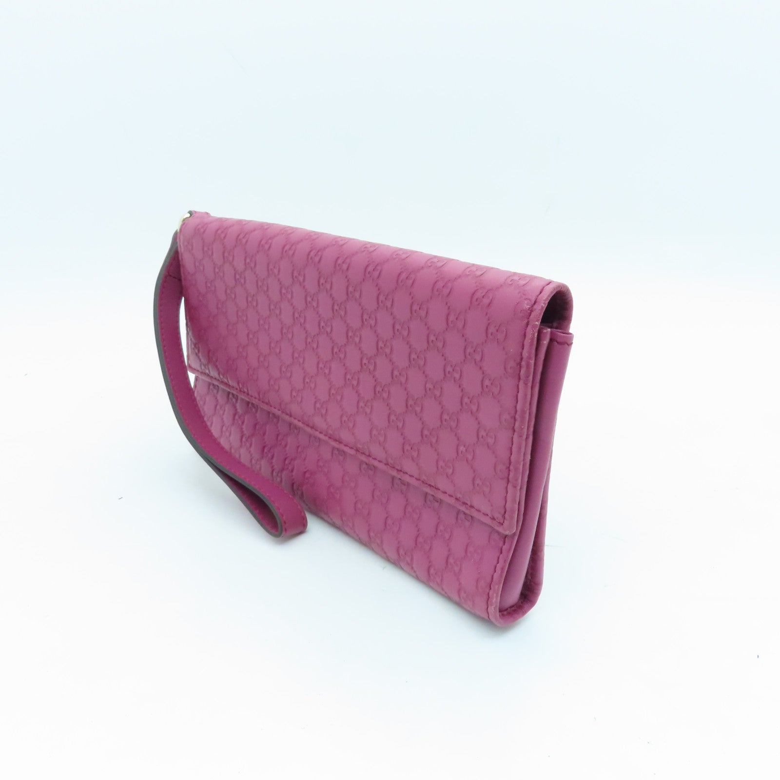 GUCCI Cowhide Leather Pouch With Handle Silver Buckle Clutch Pink