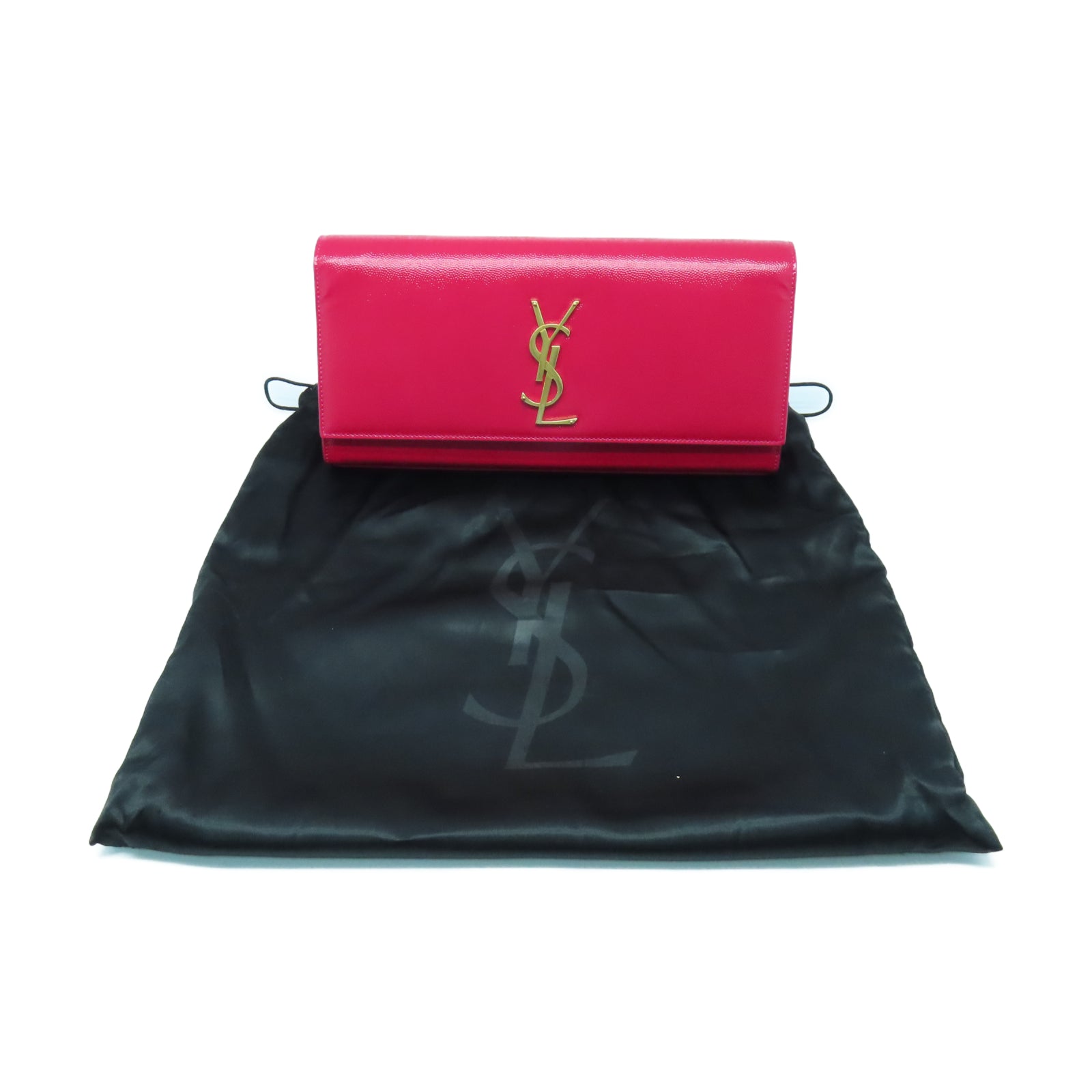 YVES SAINT LAURENT 漆皮皮革Clutch金扣手拿包粉紅色