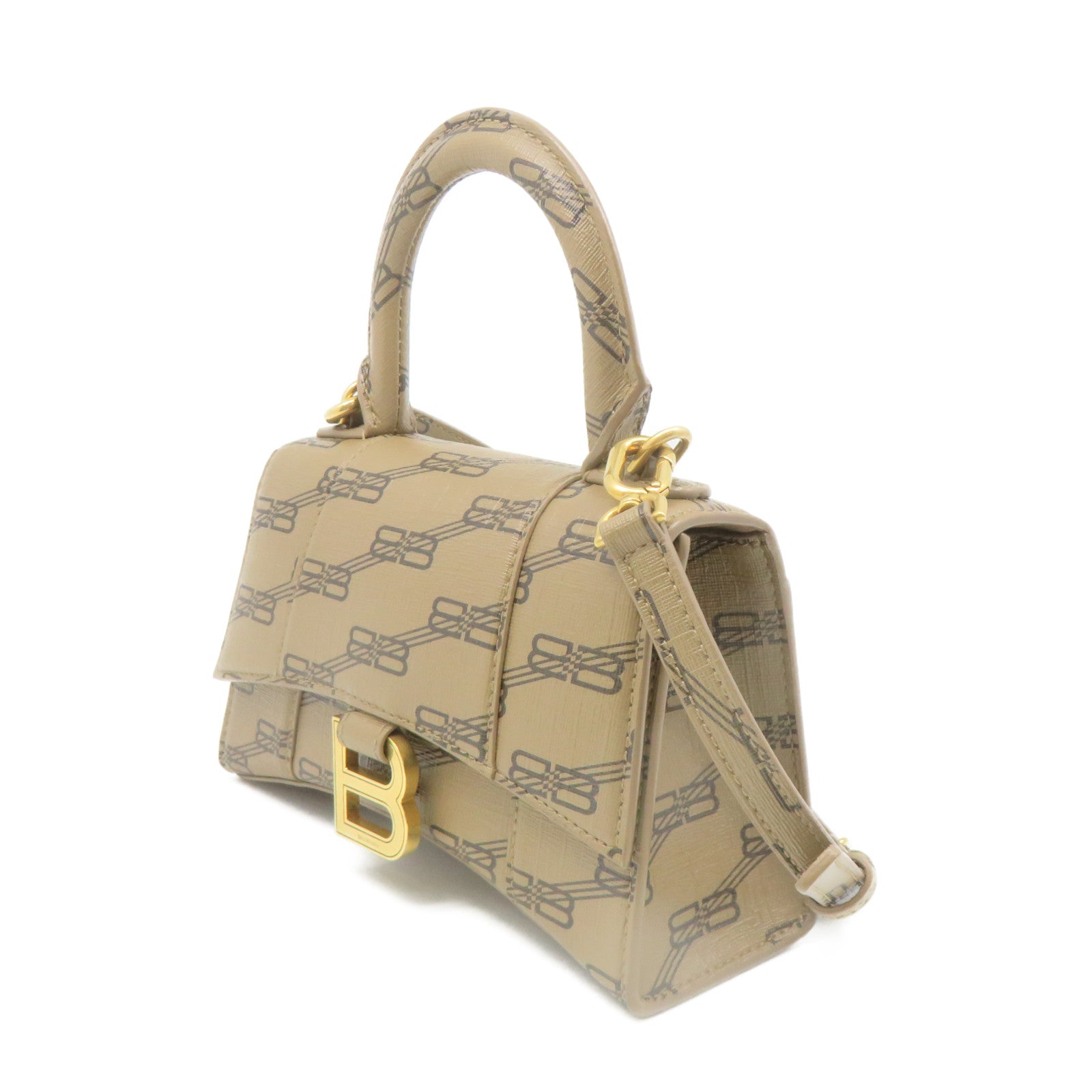 BALENCIAGA Cowhide Leather Hourglass Small 2Way Shoulder Bag Handle Shoulder Bag Brown