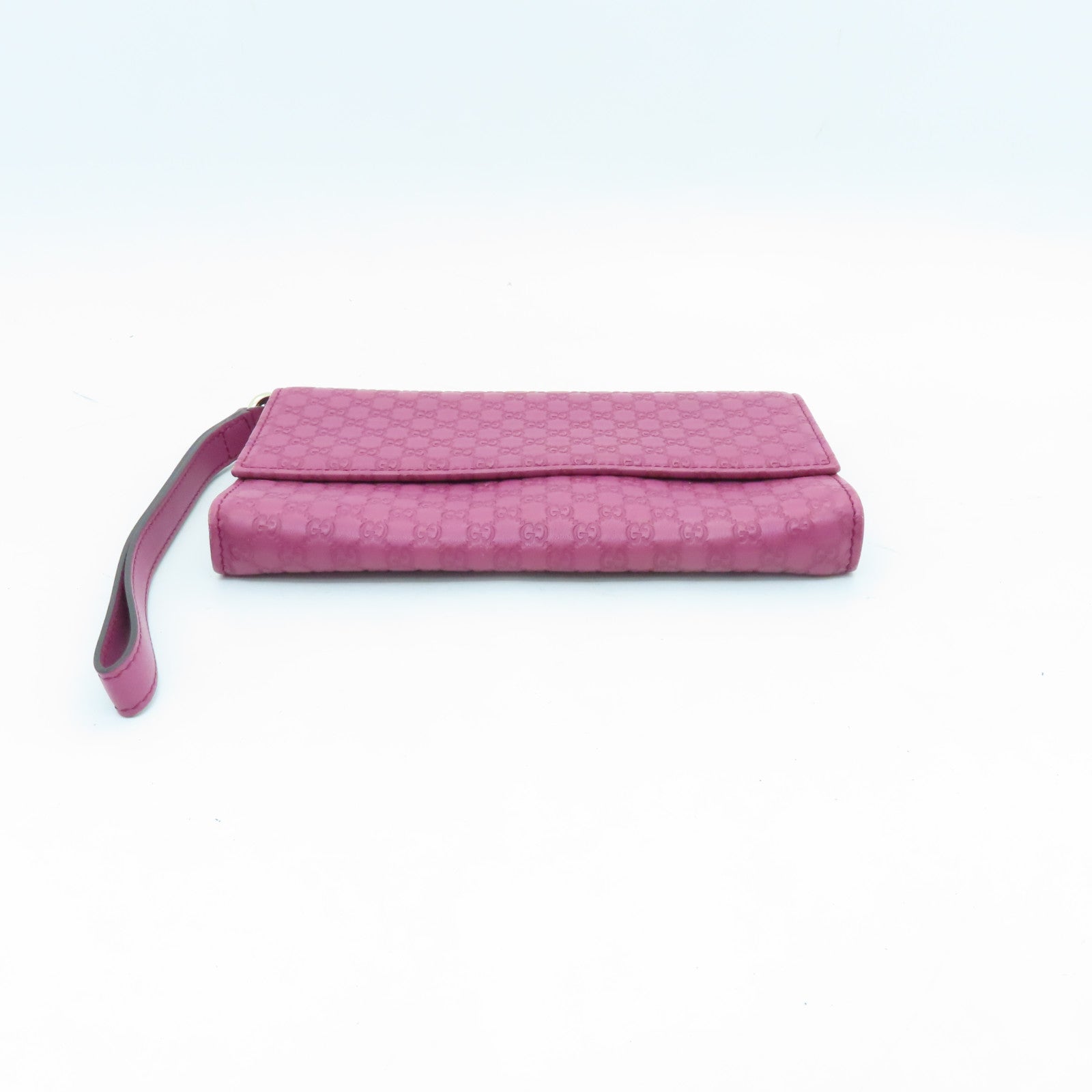GUCCI Cowhide Leather Pouch With Handle Silver Buckle Clutch Pink