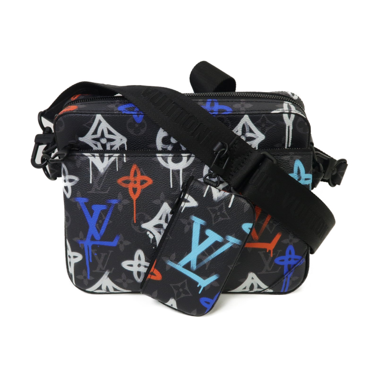 LOUIS VUITTON Monogram Graffiti Trio Messenger肩背袋黑色/彩色