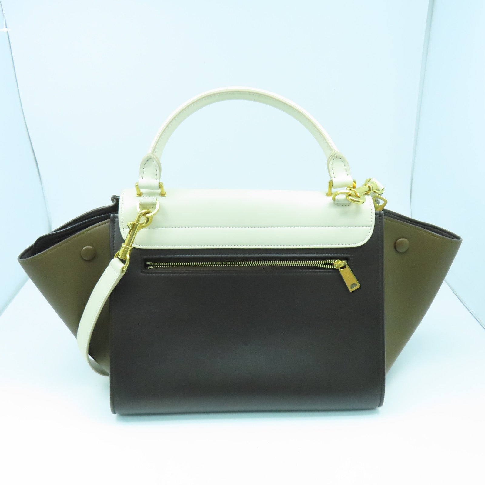 CELINE 【激減優惠】牛皮皮革Trapeze金扣手挽肩背兩用袋棕色/白色/黑色