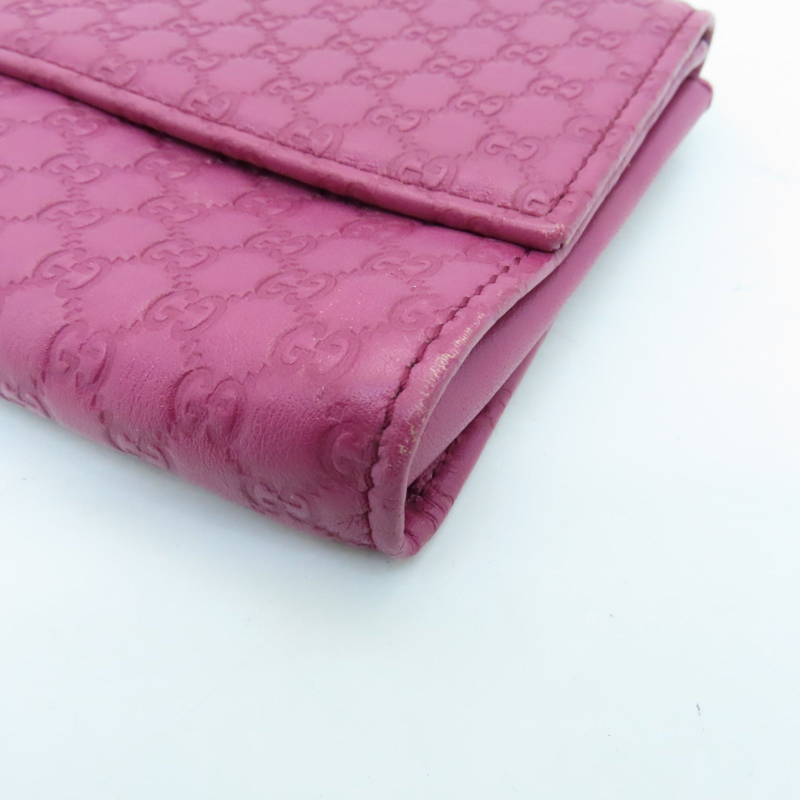 GUCCI Cowhide Leather Pouch With Handle Silver Buckle Clutch Pink