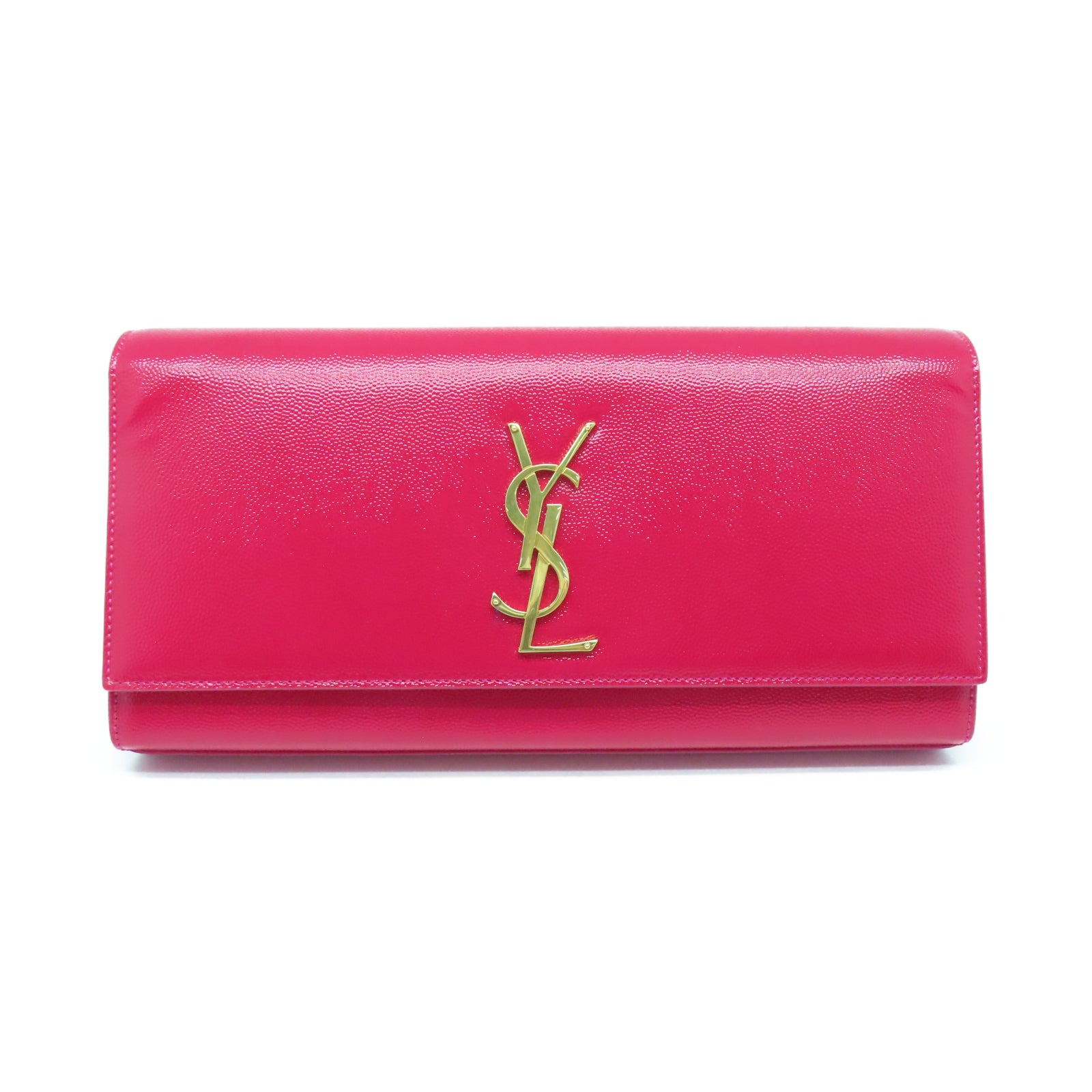 YVES SAINT LAURENT 漆皮皮革Clutch金扣手拿包粉紅色