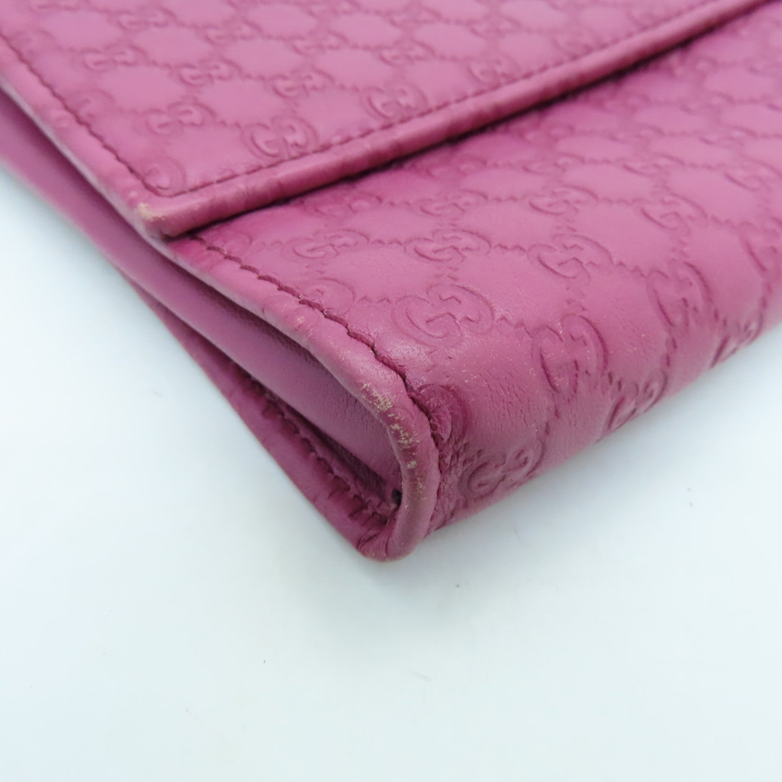 GUCCI Cowhide Leather Pouch With Handle Silver Buckle Clutch Pink