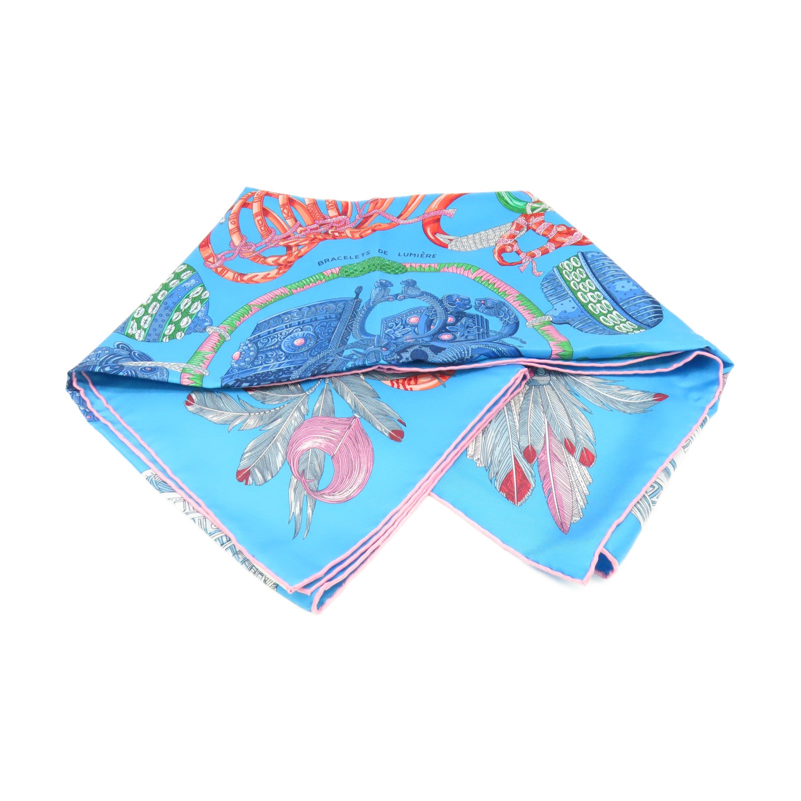 HERMES 絲質Scarf 90x90絲巾藍色/粉紅色/彩色