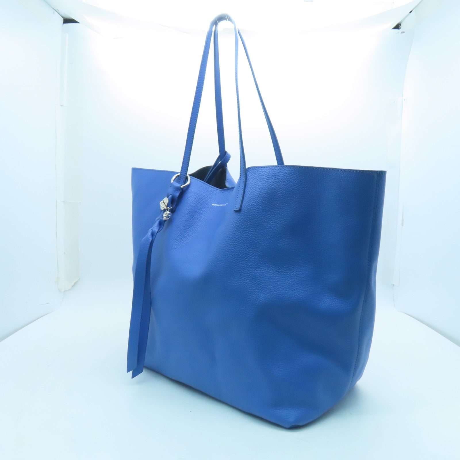 SELECTION Cowhide Leather Shoulder Bag Silver Buckle Blue