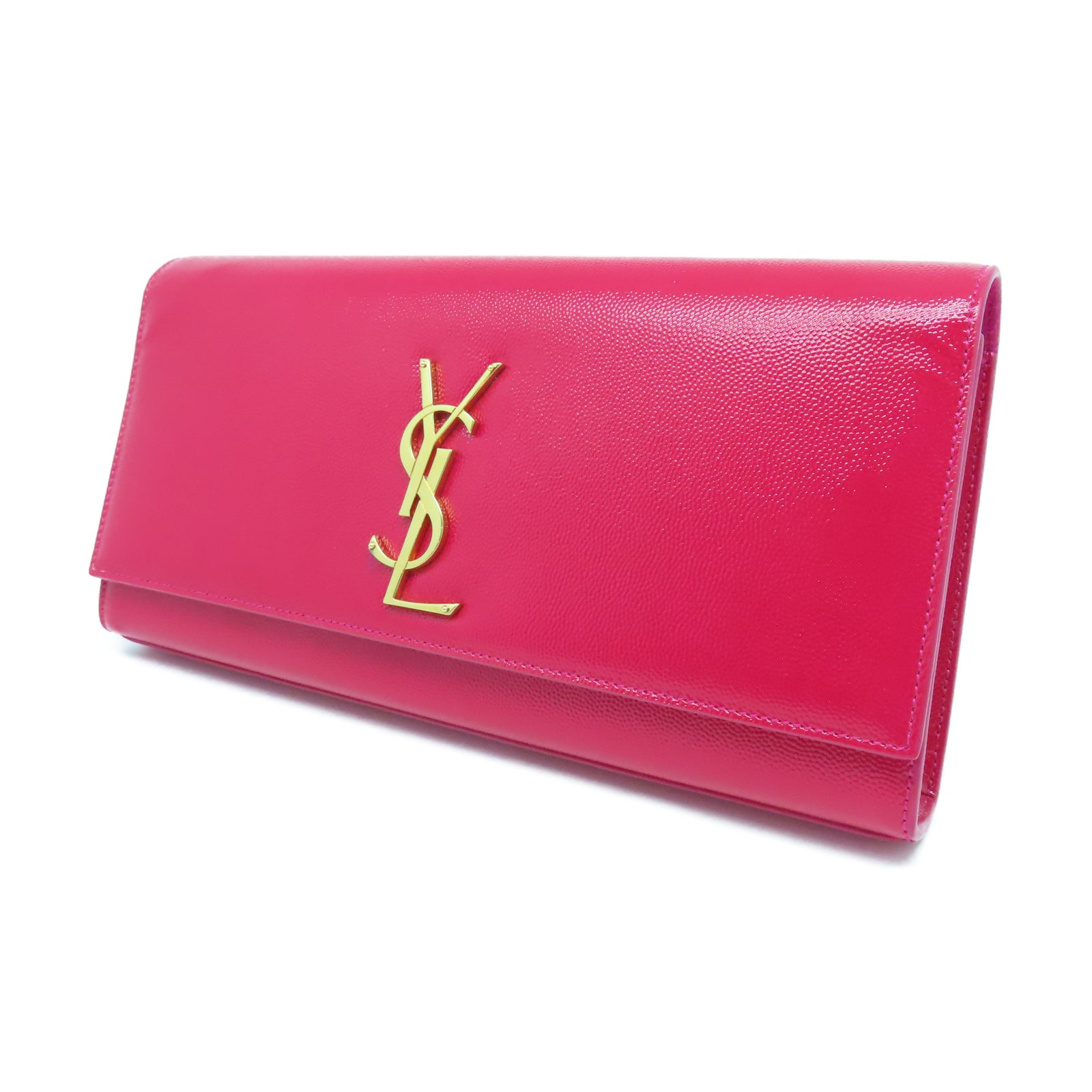 YVES SAINT LAURENT 漆皮皮革Clutch金扣手拿包粉紅色