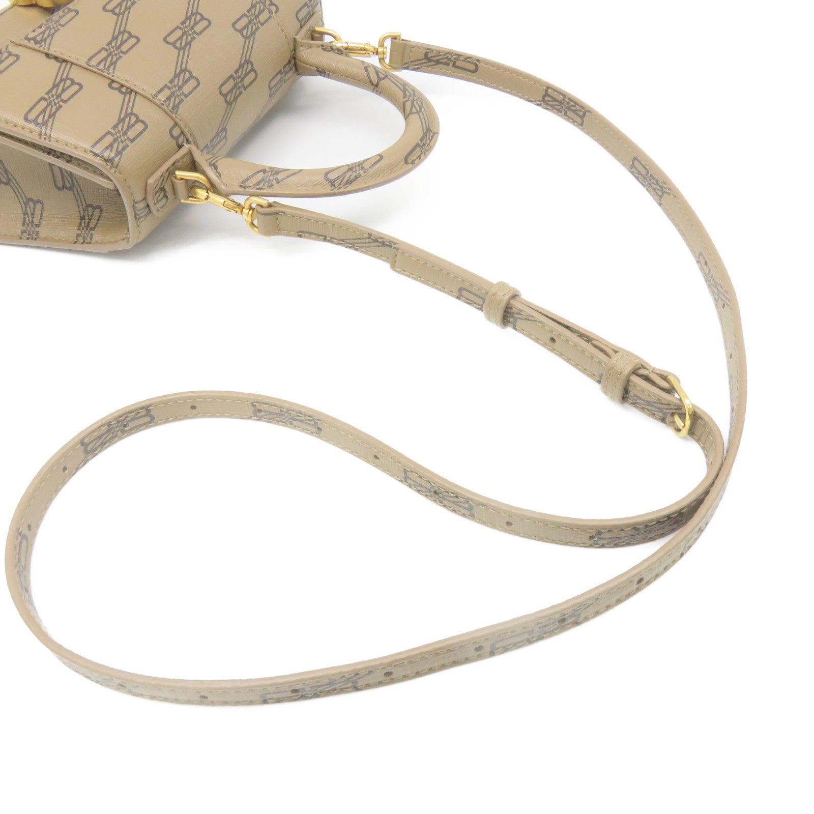 BALENCIAGA Cowhide Leather Hourglass Small 2Way Shoulder Bag Handle Shoulder Bag Brown