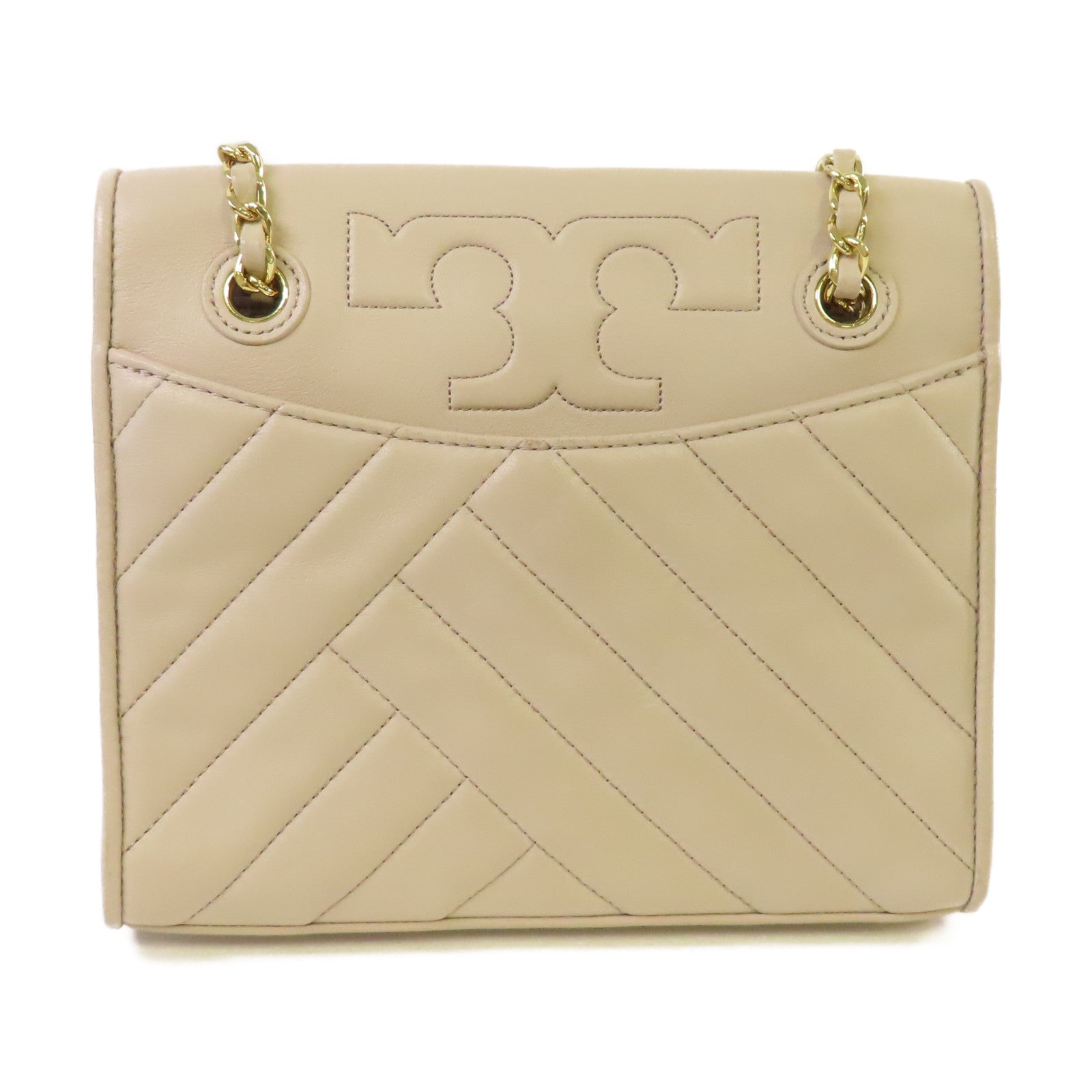 Tory Burch 牛皮皮革Chain Shoulder Bag金扣鏈帶肩背袋杏色