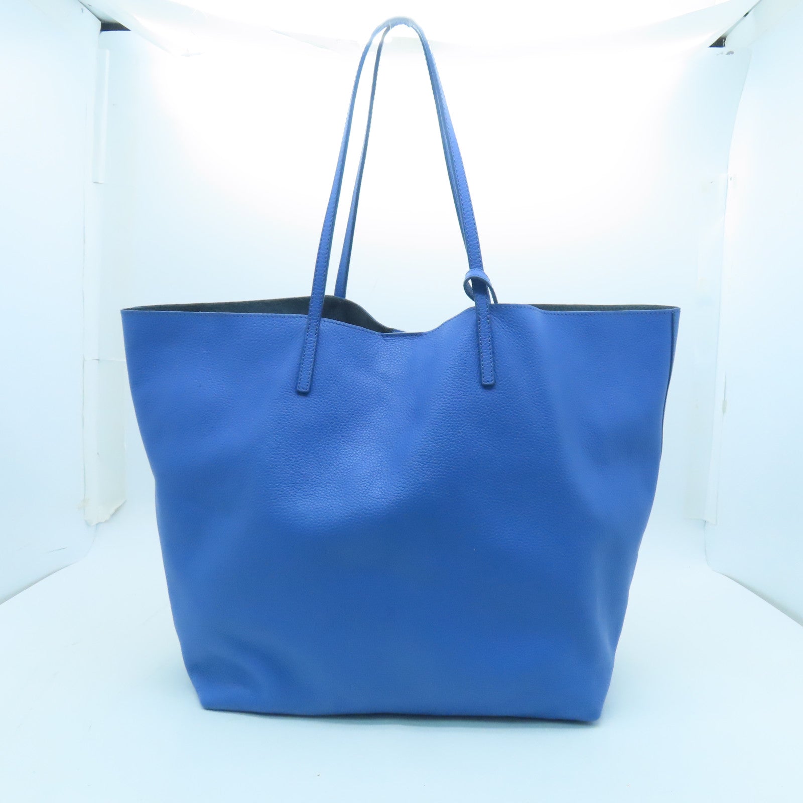 SELECTION Cowhide Leather Shoulder Bag Silver Buckle Blue