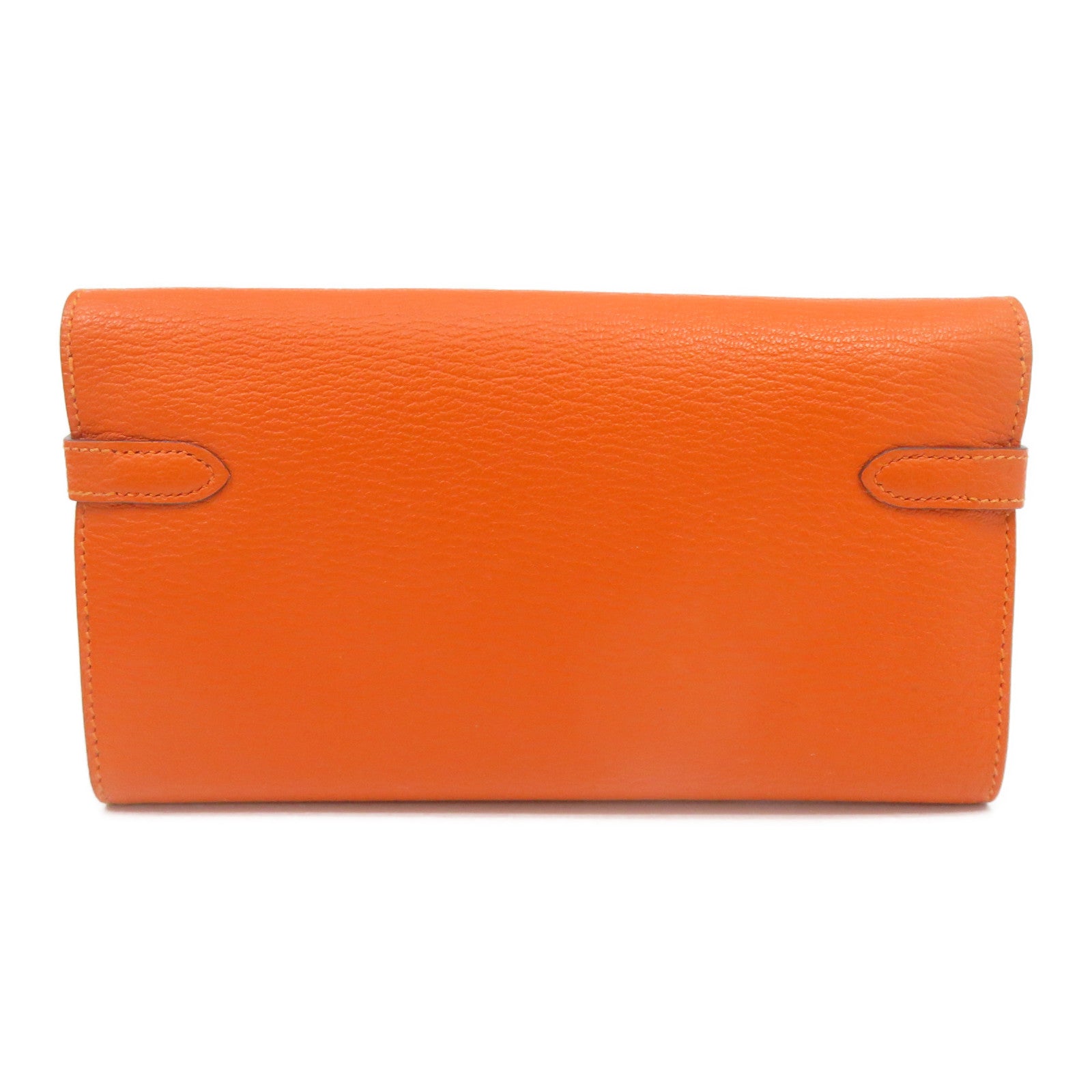 HERMES 【激減優惠】Chevre皮革Kelly Wallet金扣長錢包橙色