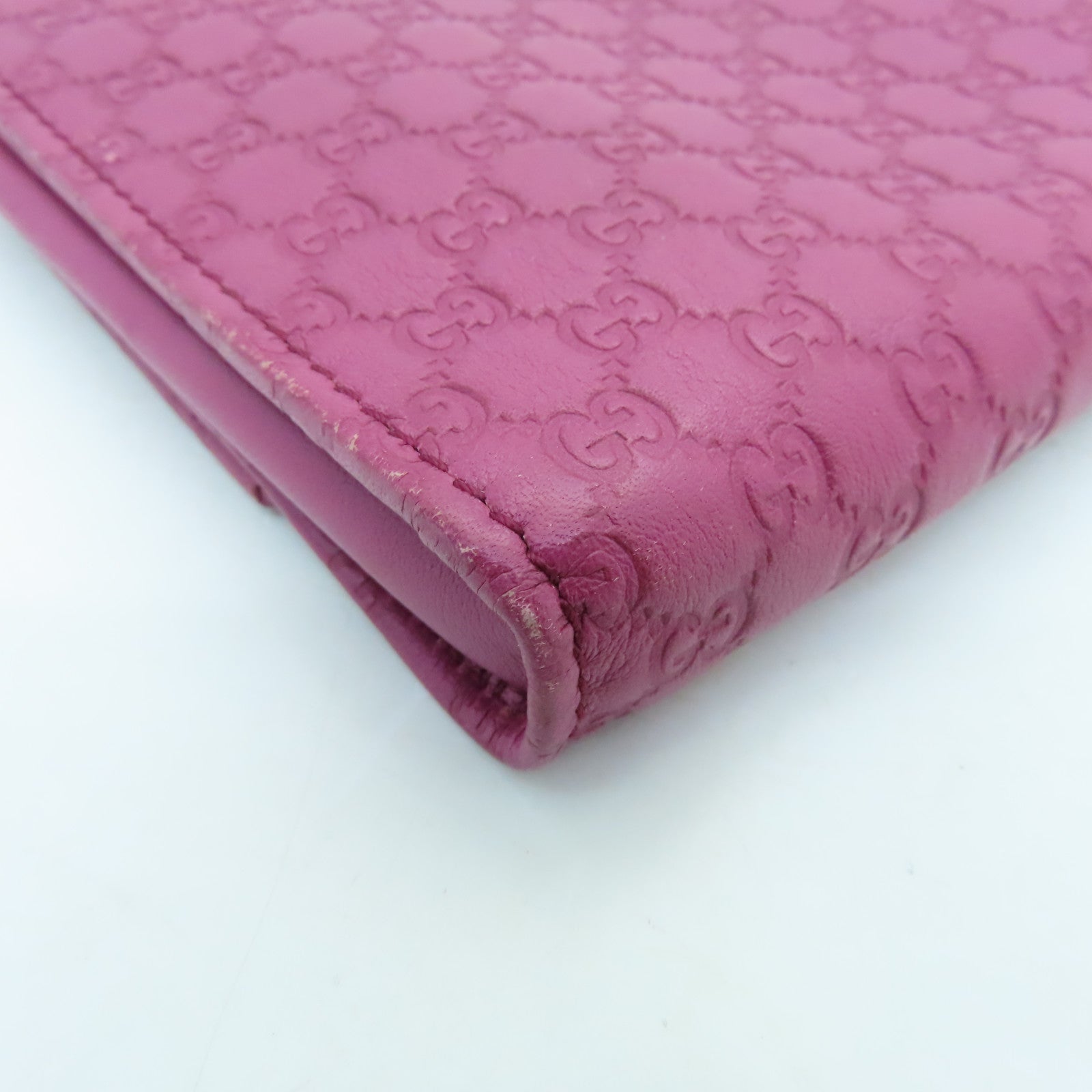 GUCCI Cowhide Leather Pouch With Handle Silver Buckle Clutch Pink