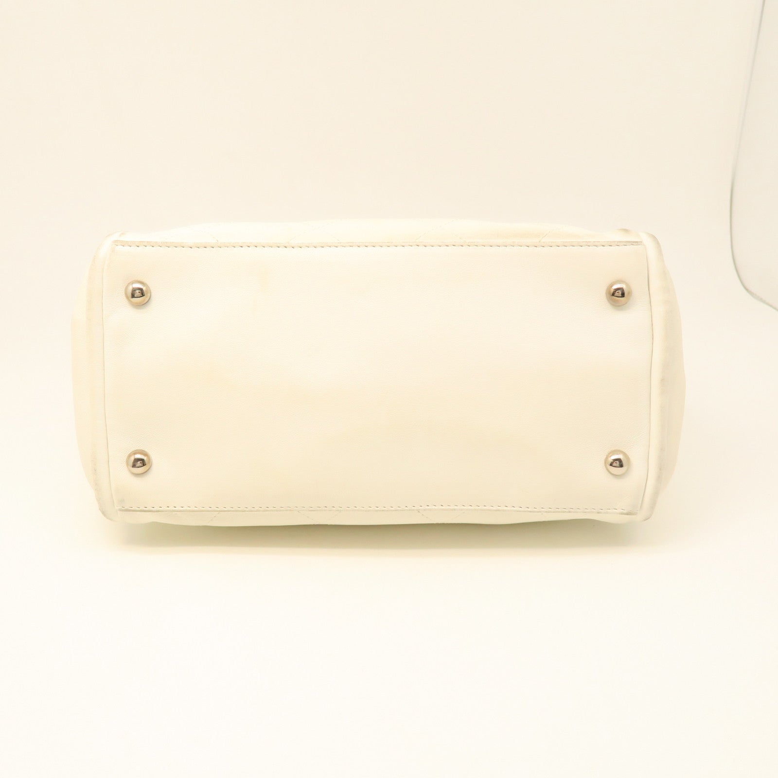 CHANEL cowhide leather Hand Bag silver buckle hand bag white