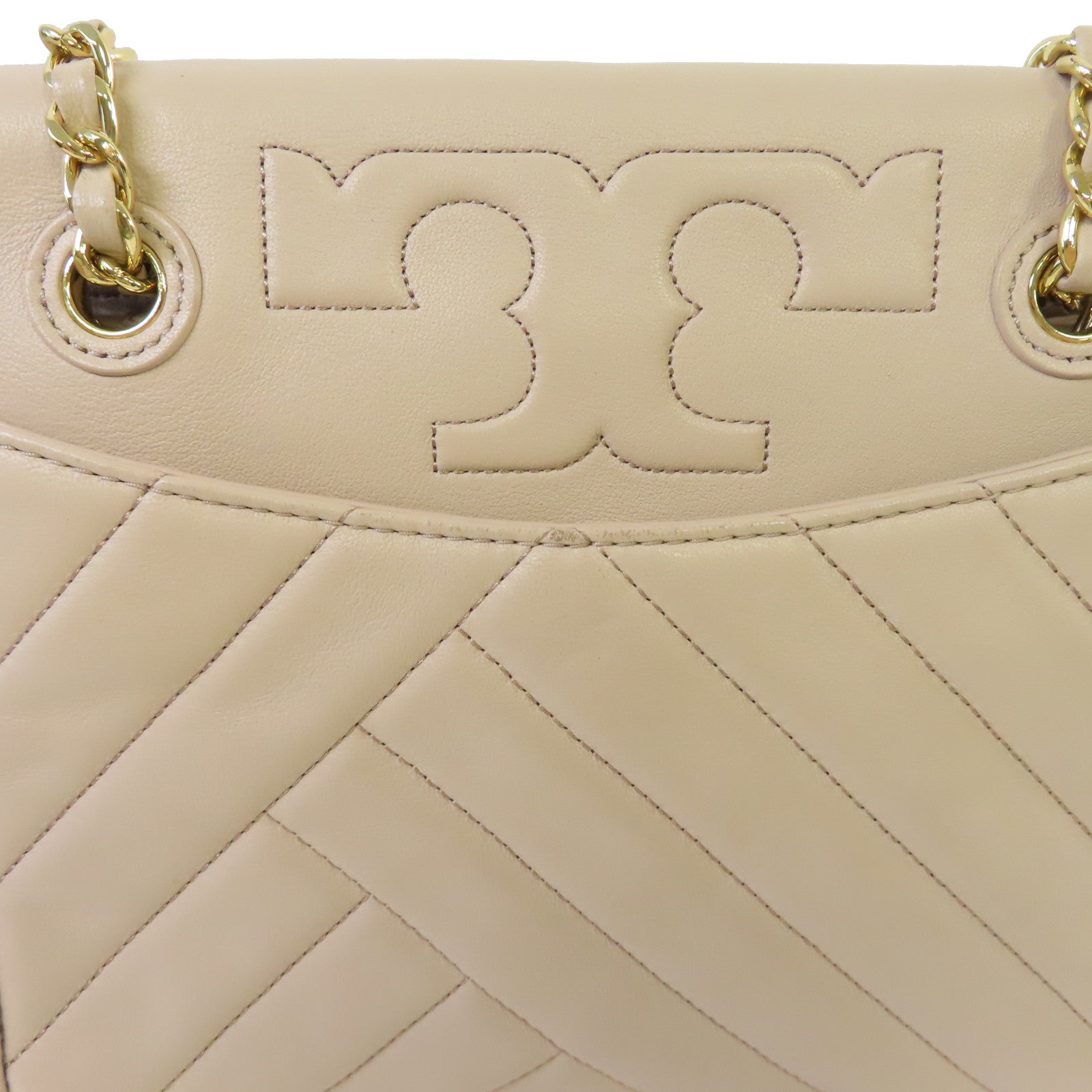 Tory Burch 牛皮皮革Chain Shoulder Bag金扣鏈帶肩背袋杏色